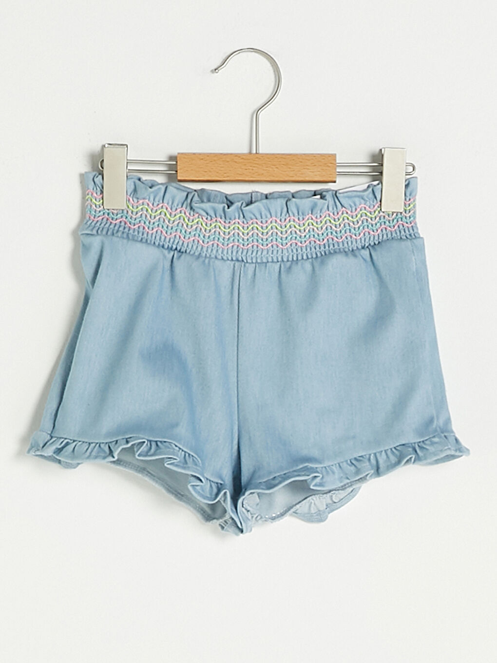 İndigo Beli Lastikli Kız Bebek Jean Şort