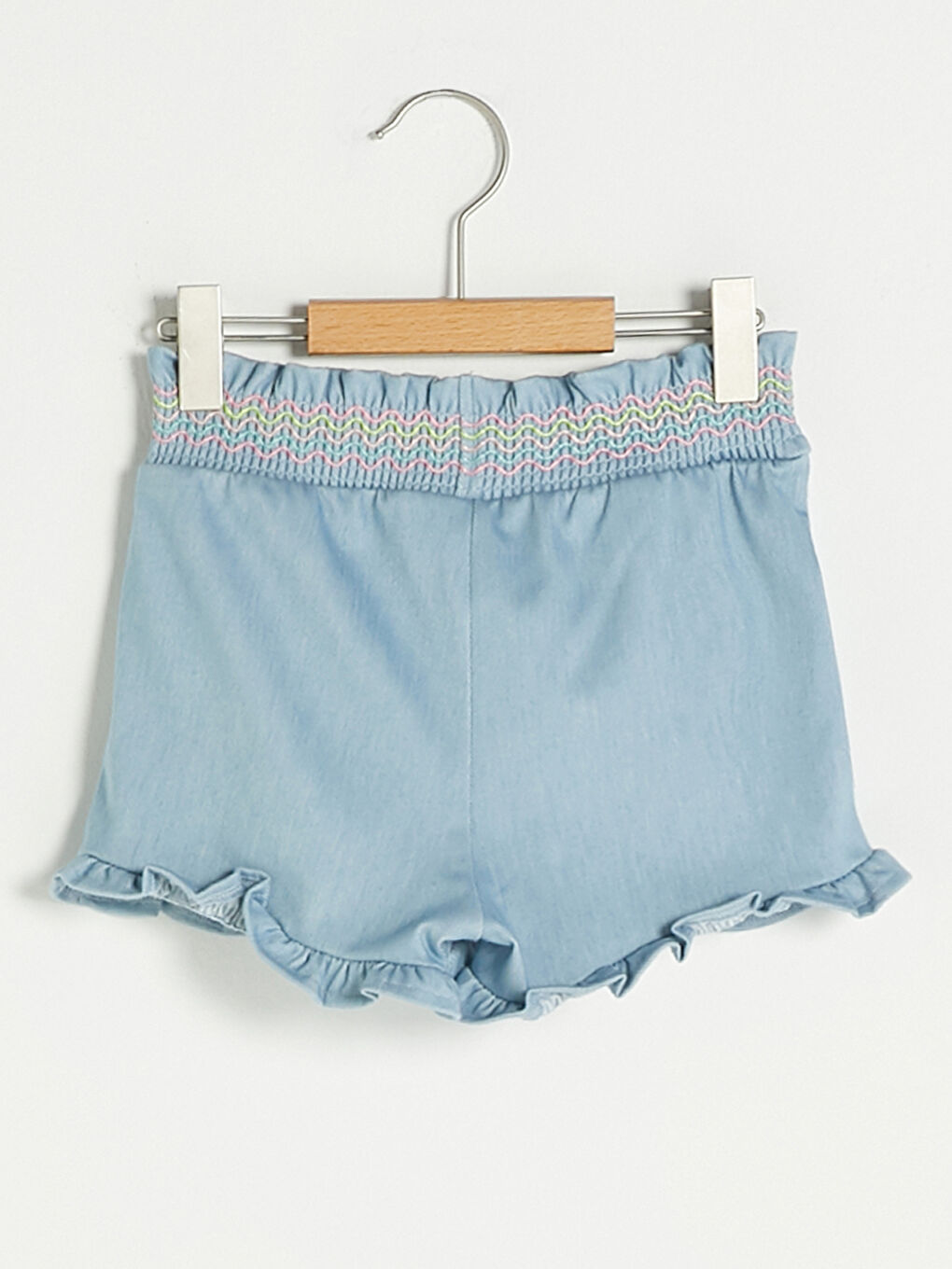 İndigo Beli Lastikli Kız Bebek Jean Şort-1