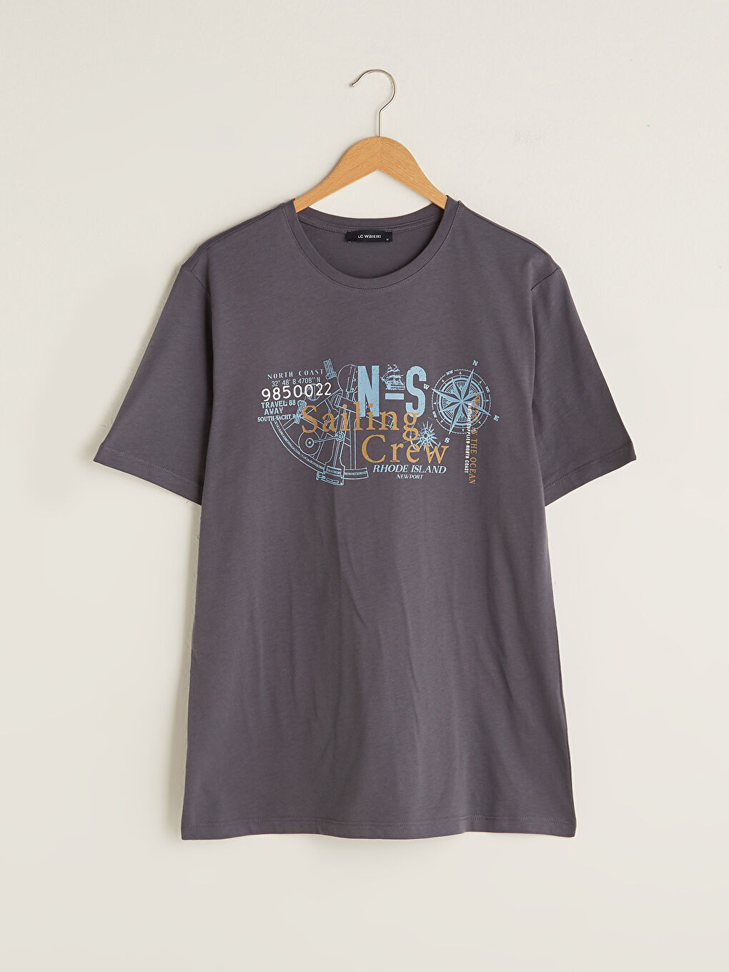 Antrasit Bisiklet Yaka Kısa Kollu Baskılı Penye Erkek Tişört-5