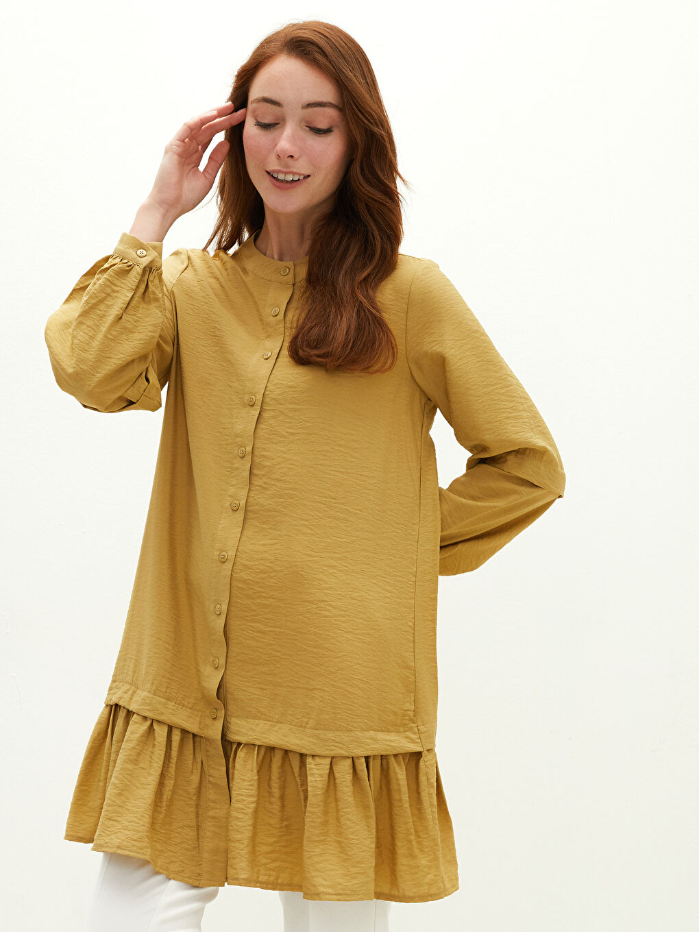 Tunică cu Guler de Judecător și Detalii Volănaș, Mânecă Lungă pentru Femei