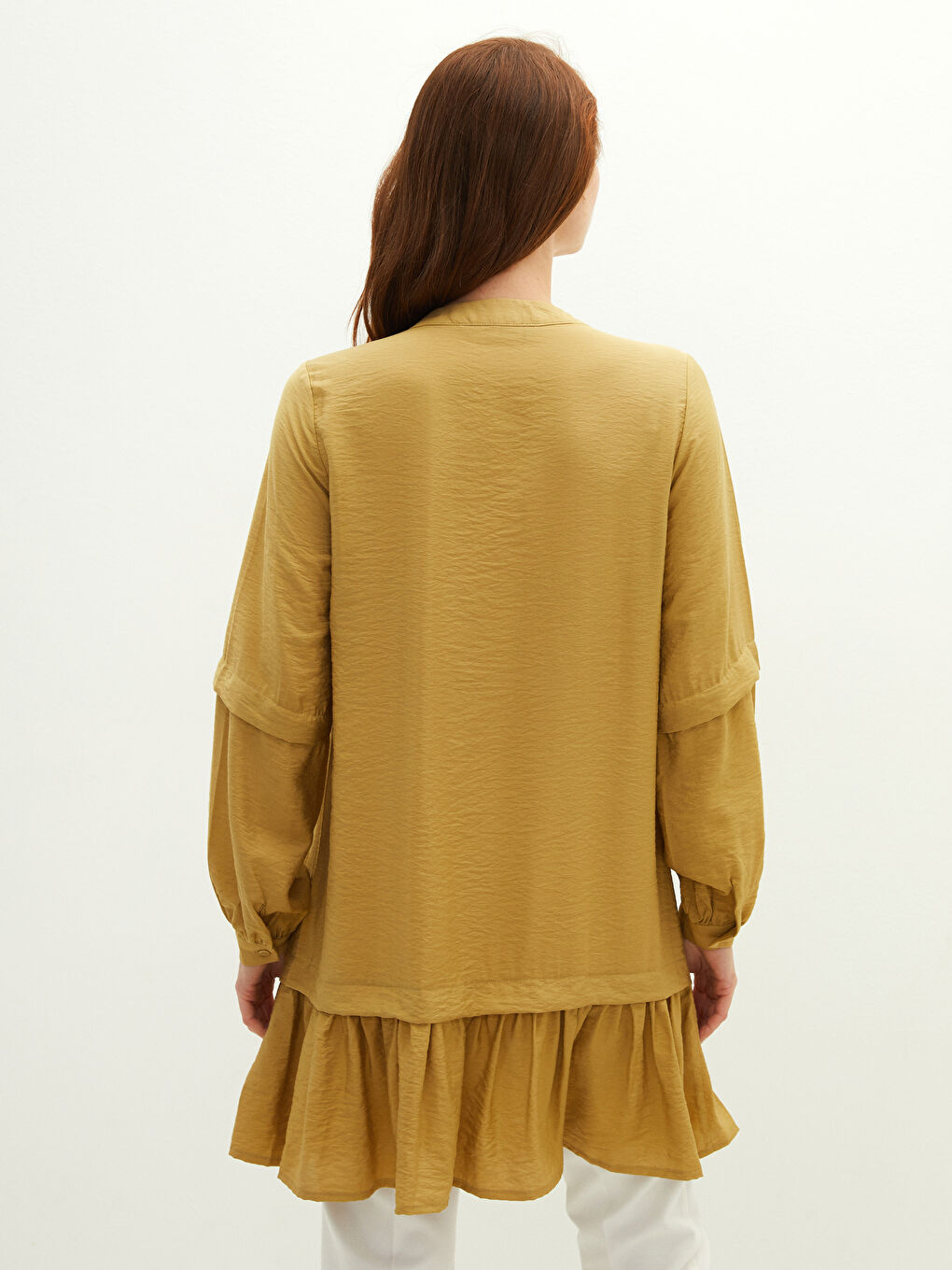 Tunică cu Guler de Judecător și Detalii Volănaș, Mânecă Lungă pentru Femei-3