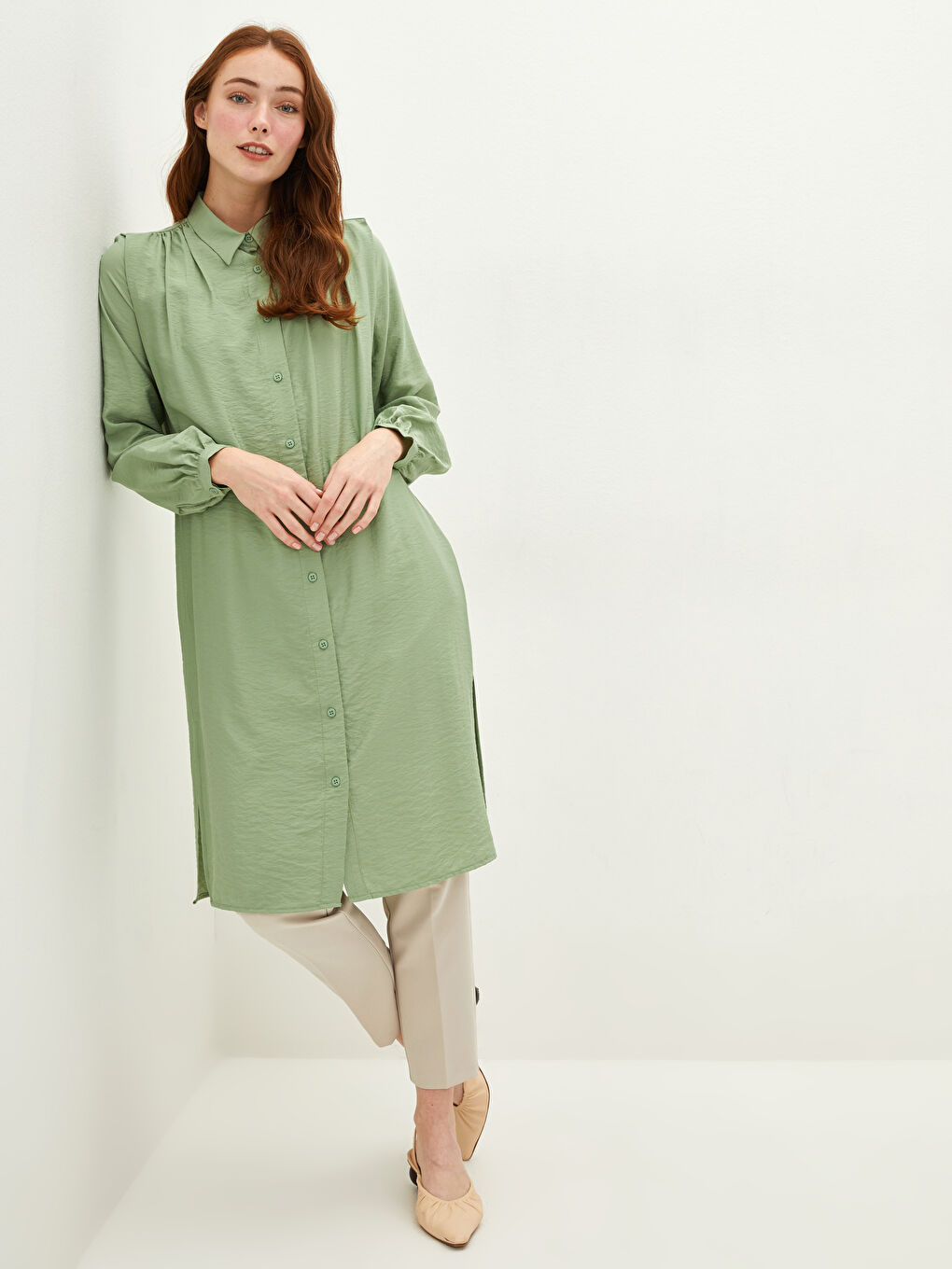 Plain Long Sleeve Oversize Women's Shirt Tunic-1