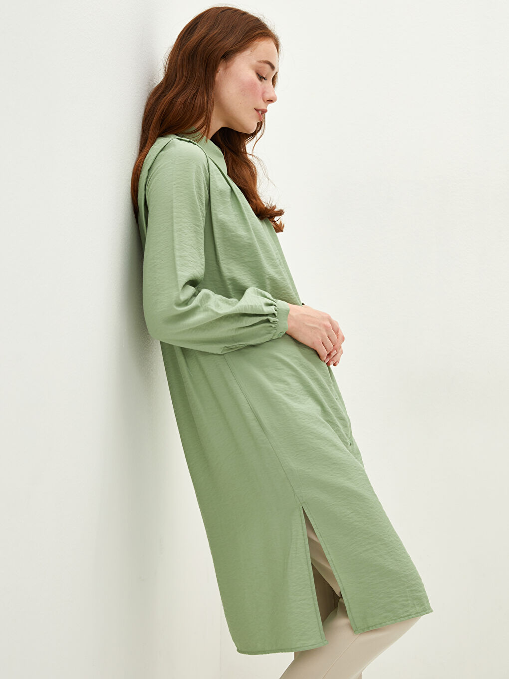 Plain Long Sleeve Oversize Women's Shirt Tunic-2