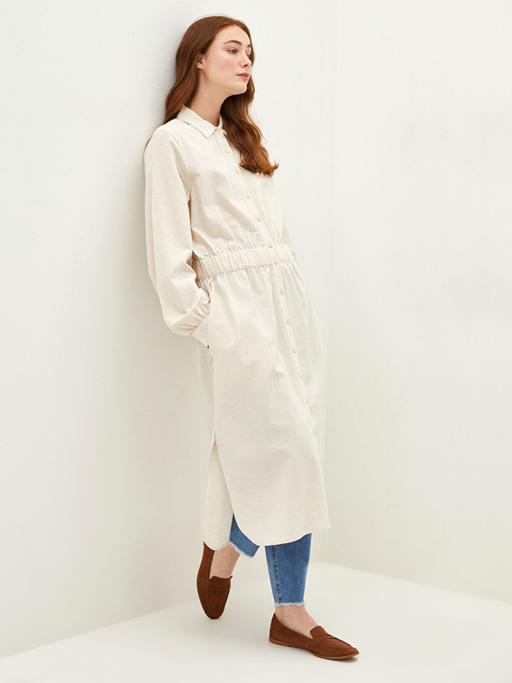 قميص تونيك للسيدات كم طويل سادة