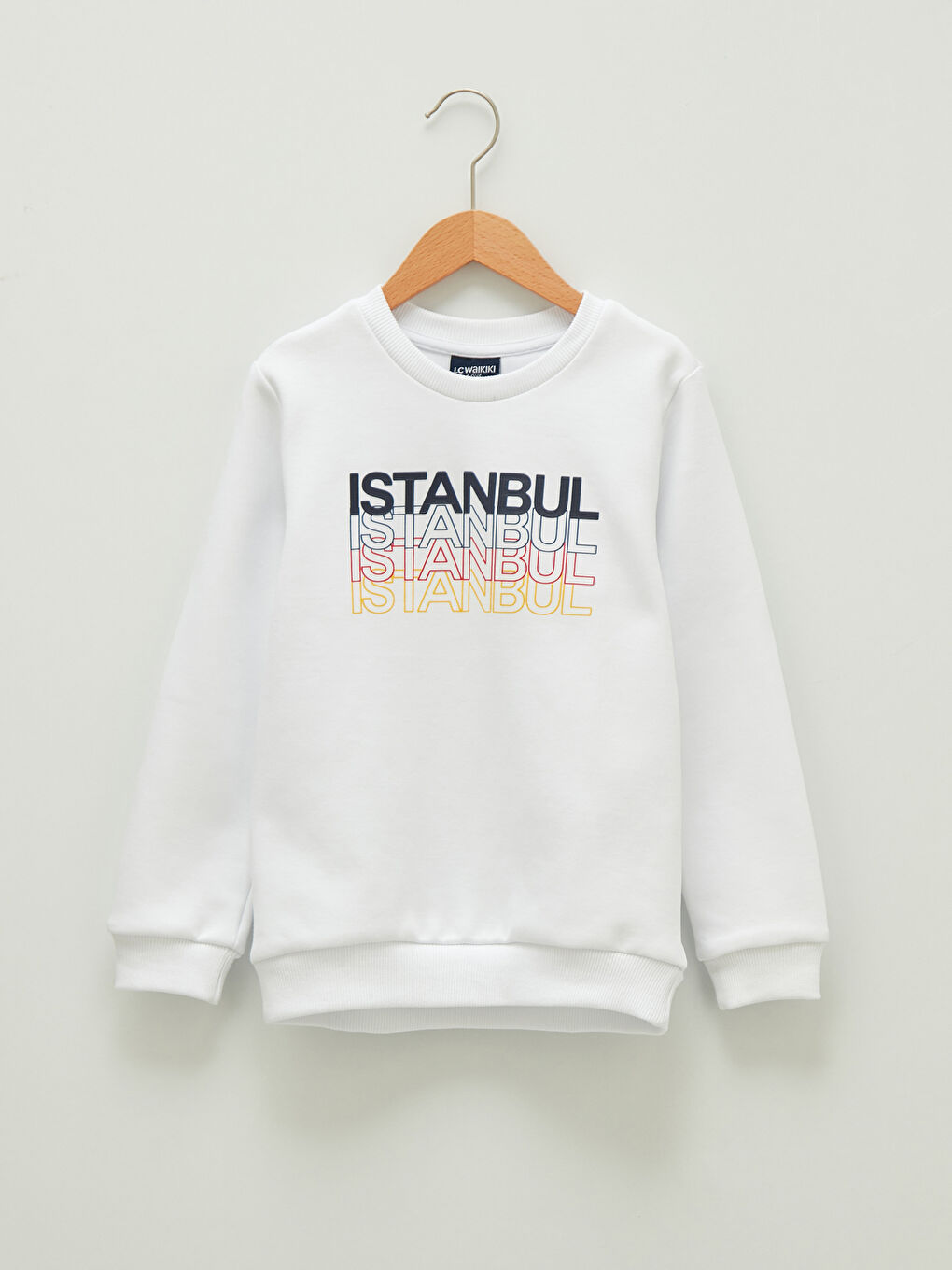 Beyaz Bisiklet Yaka İstanbul Baskılı Uzun Kollu Erkek Çocuk Sweatshirt