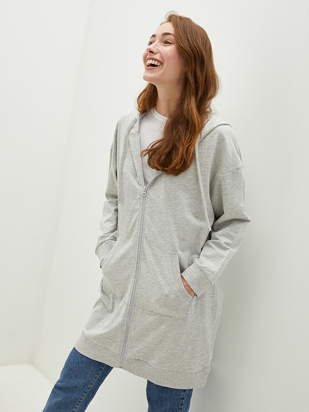LCW Modest Hooded Collar Straight Long Sleeve Oversize Women's