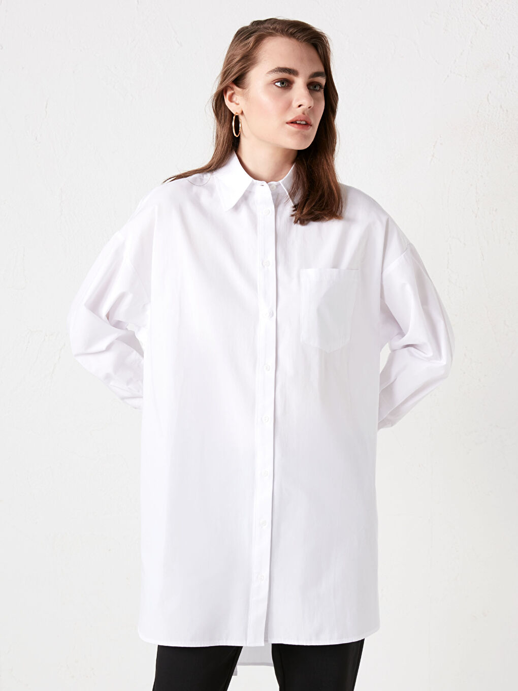 Pocket Detailed Straight Long Sleeve Poplin Women's Shirt Tunic-5