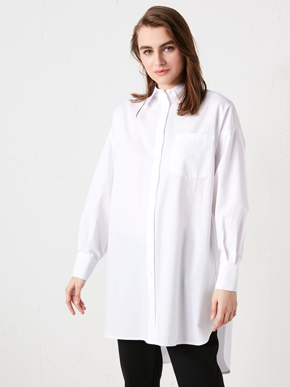Pocket Detailed Straight Long Sleeve Poplin Women's Shirt Tunic-6