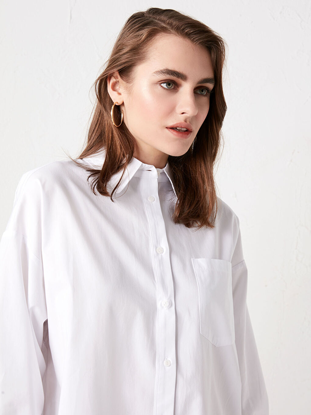 Pocket Detailed Straight Long Sleeve Poplin Women's Shirt Tunic-8