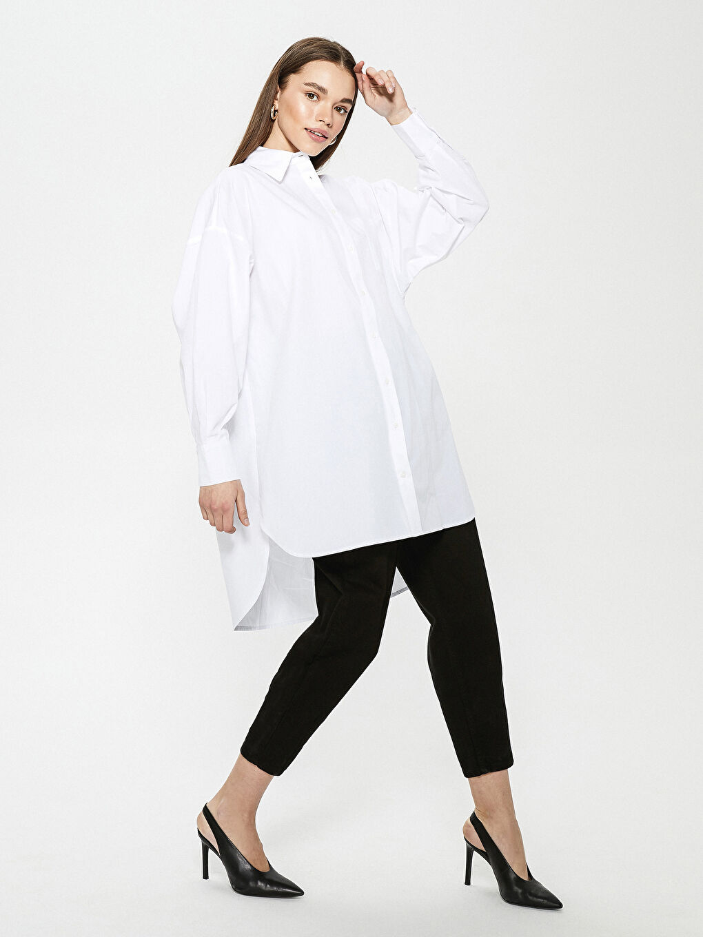 Pocket Detailed Straight Long Sleeve Poplin Women's Shirt Tunic-1