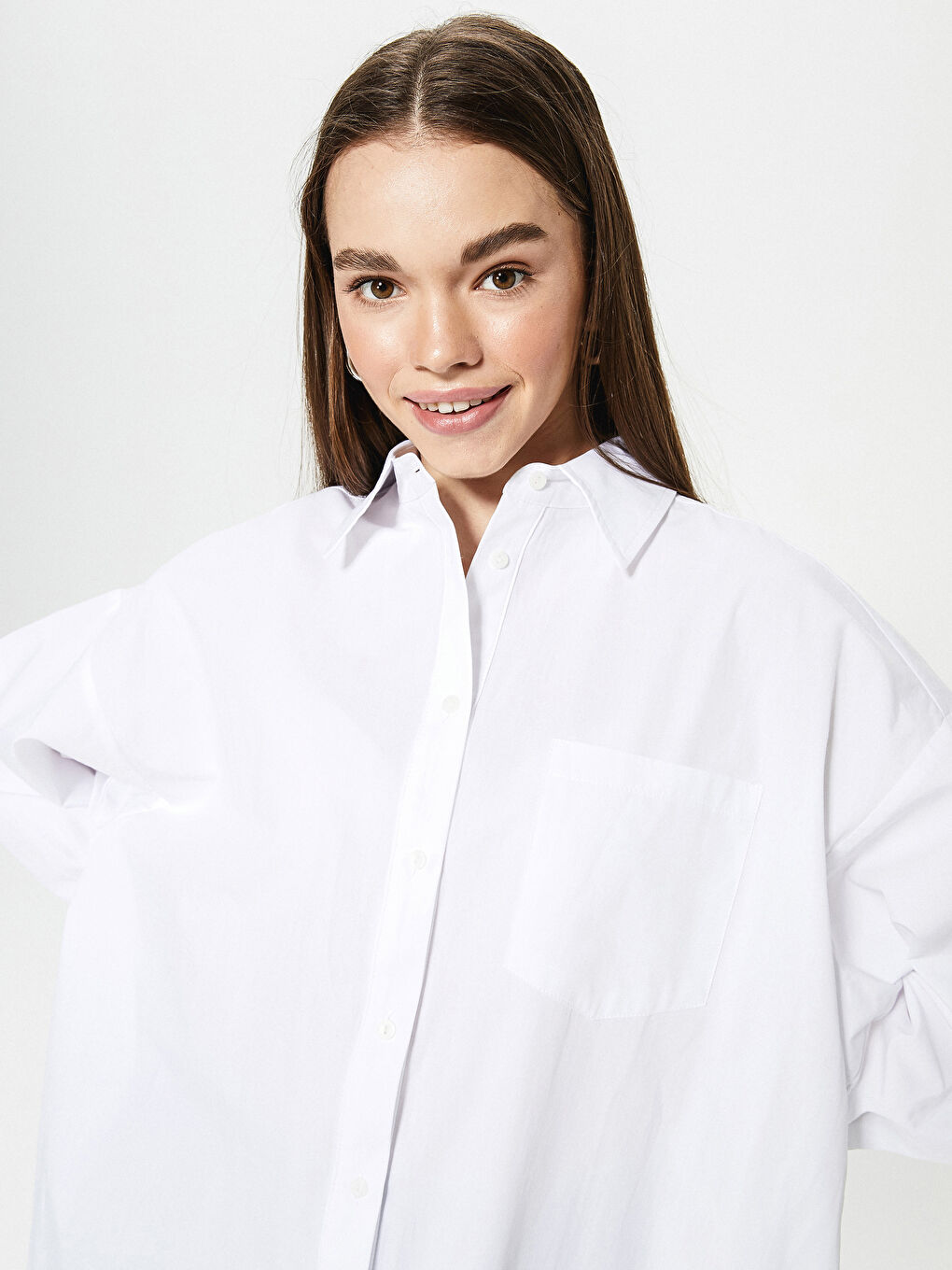 Pocket Detailed Straight Long Sleeve Poplin Women's Shirt Tunic-3