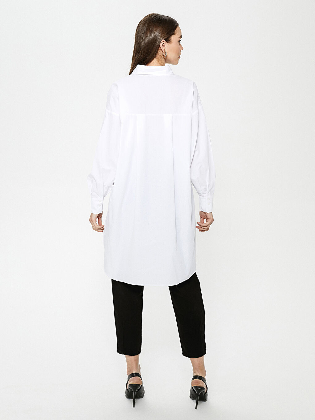 Pocket Detailed Straight Long Sleeve Poplin Women's Shirt Tunic-4