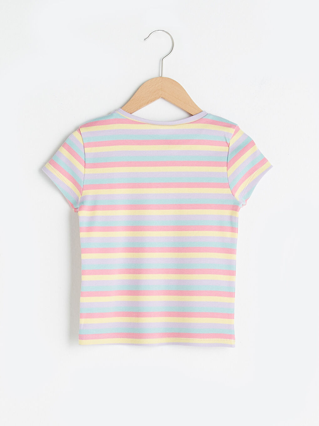 Crew Neck Striped Short Sleeve Cotton Girls T-Shirt-1