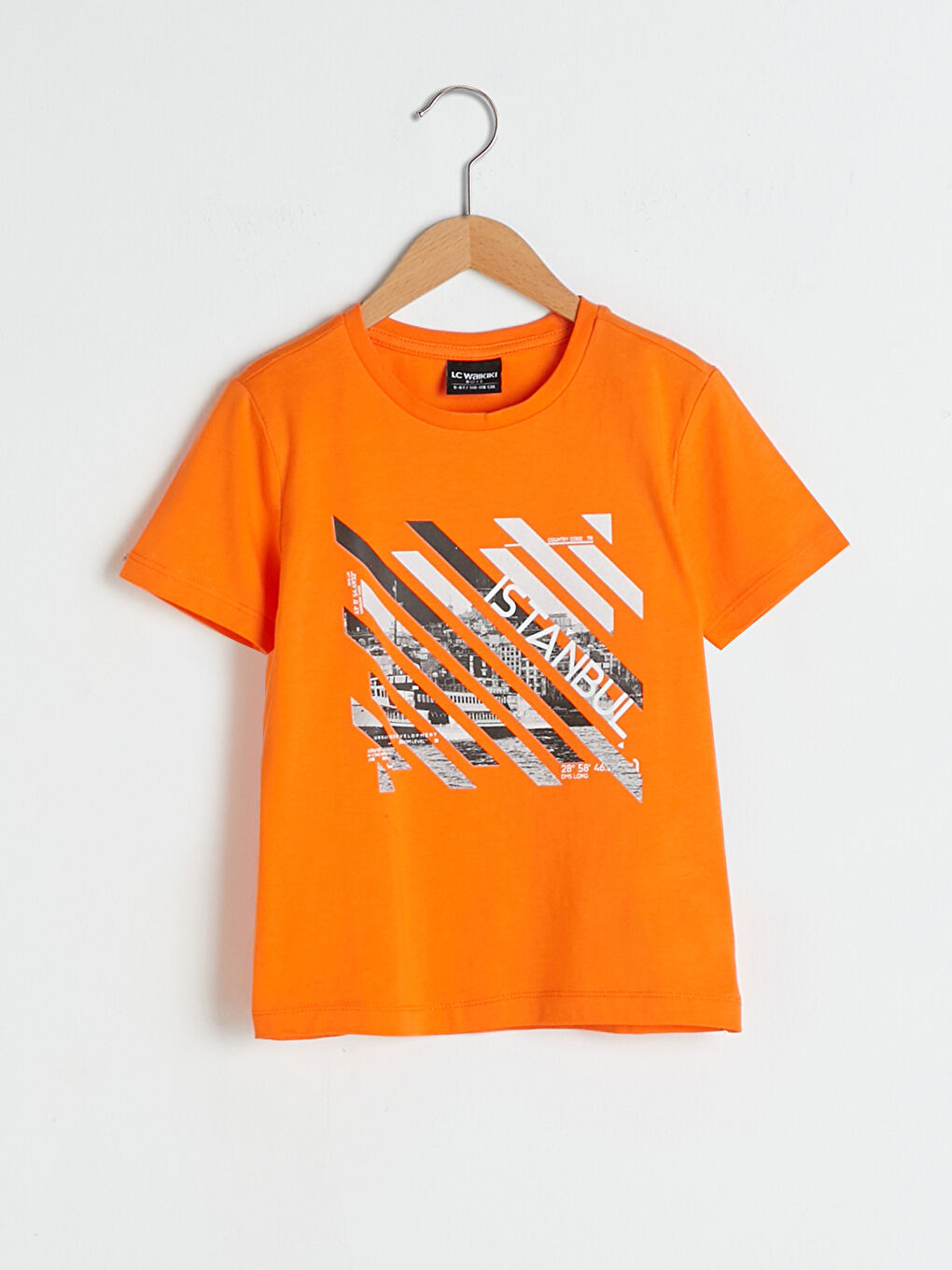 Turuncu Bisiklet Yaka Şehir Baskılı Kısa Kollu Pamuklu Erkek Çocuk Tişört