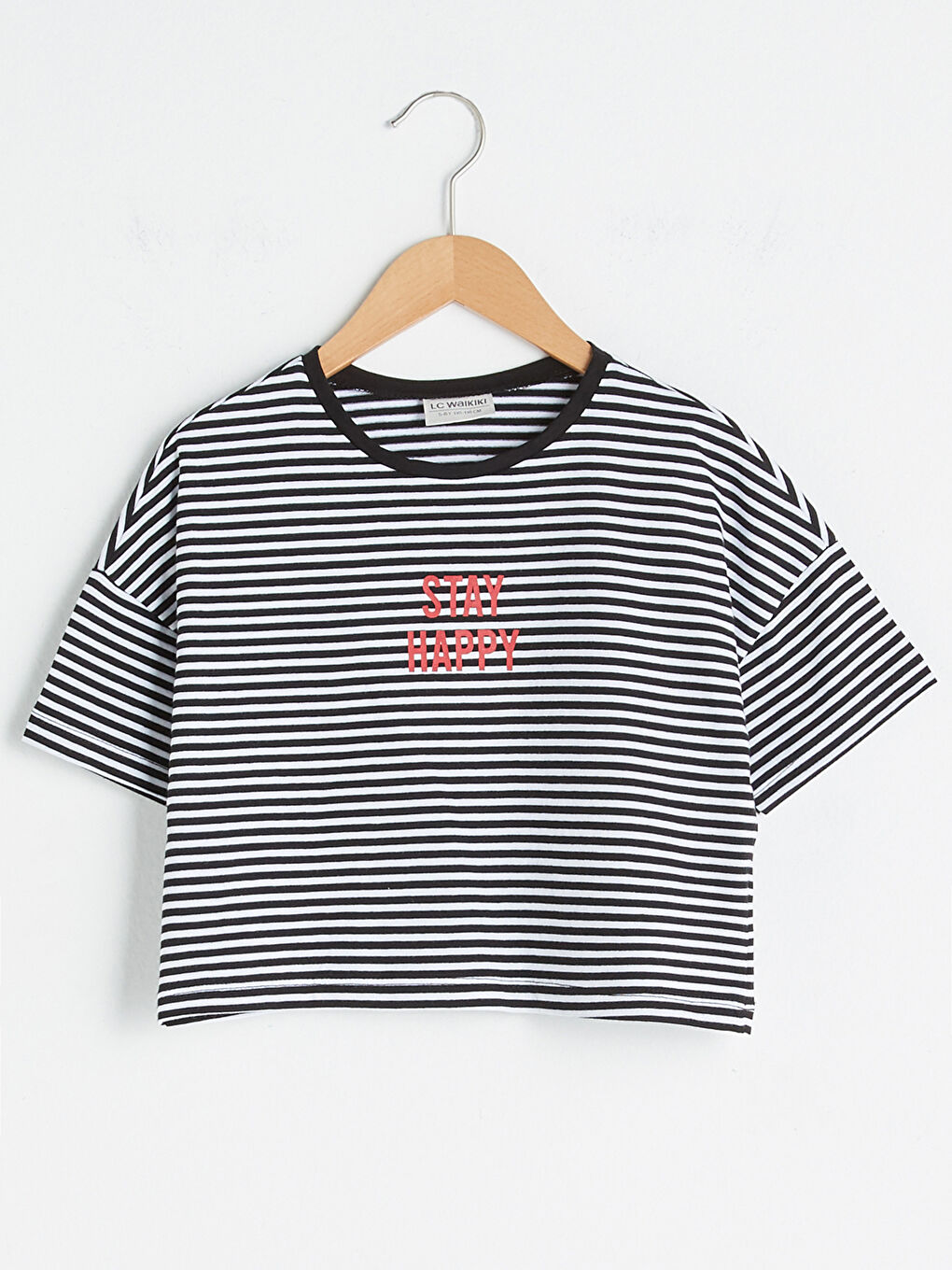 Crew Neck Striped Short Sleeve Cotton Girls T-Shirt