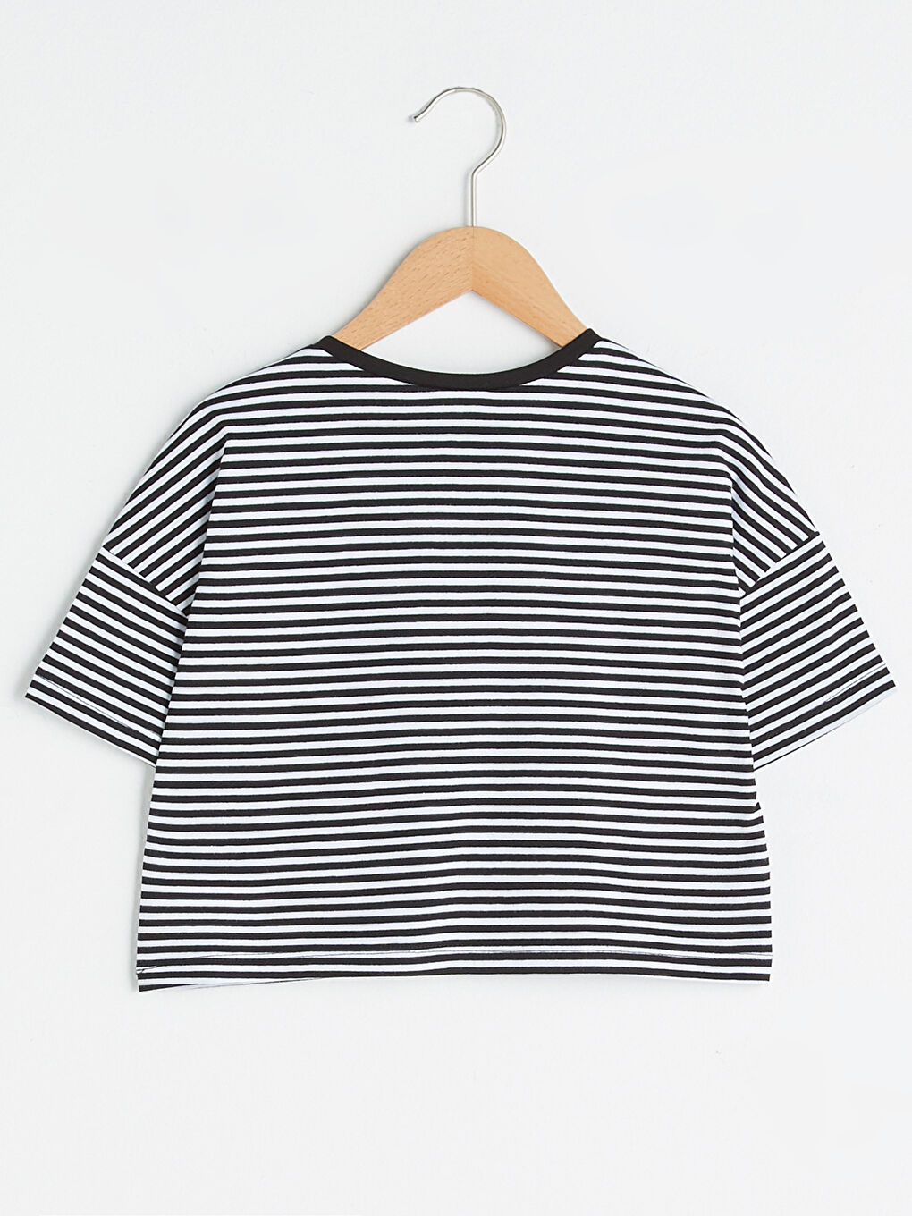 Crew Neck Striped Short Sleeve Cotton Girls T-Shirt-1