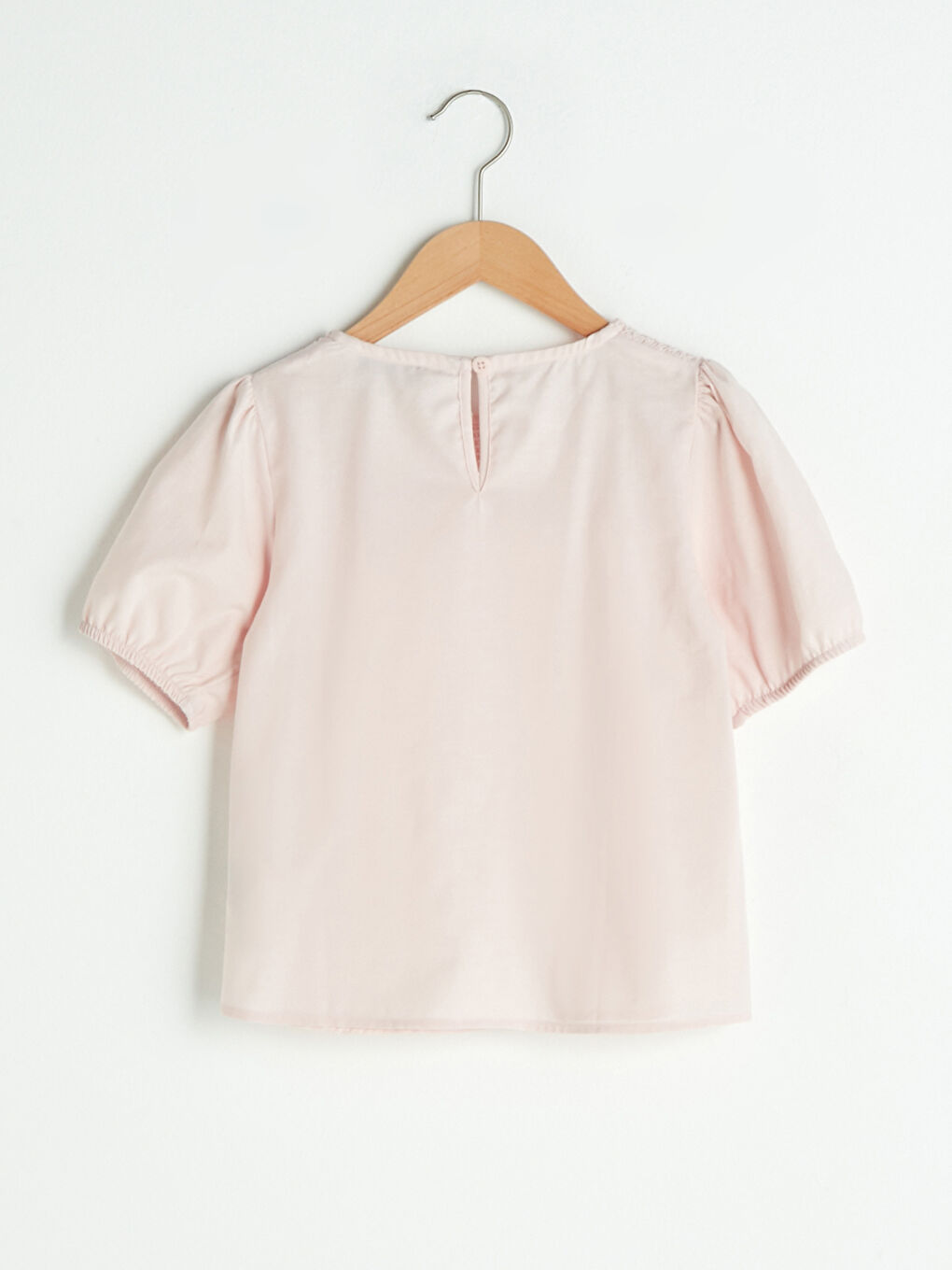 Pembe Bisiklet Yaka Basic Kısa Kollu Poplin Kız Çocuk Bluz-1