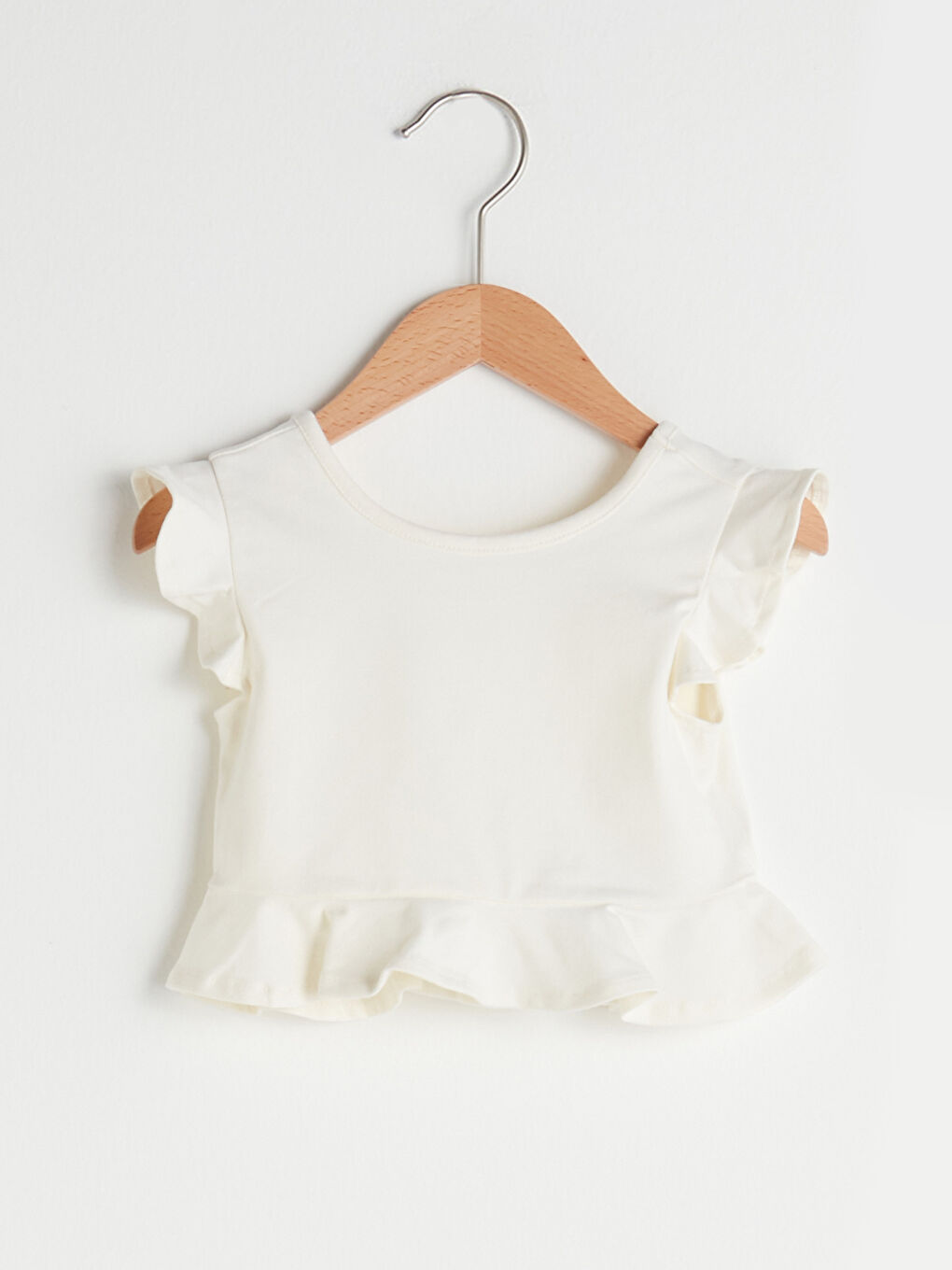 Ekru Bisiklet Yaka Kısa Kol Basic Kız Bebek Tişört