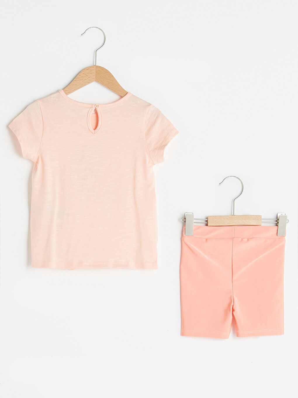 Pembe Bisiklet Yaka Kısa Kollu Minnie Mouse Baskılı Kız Bebek Tişört ve Şort 2'li Takım-1