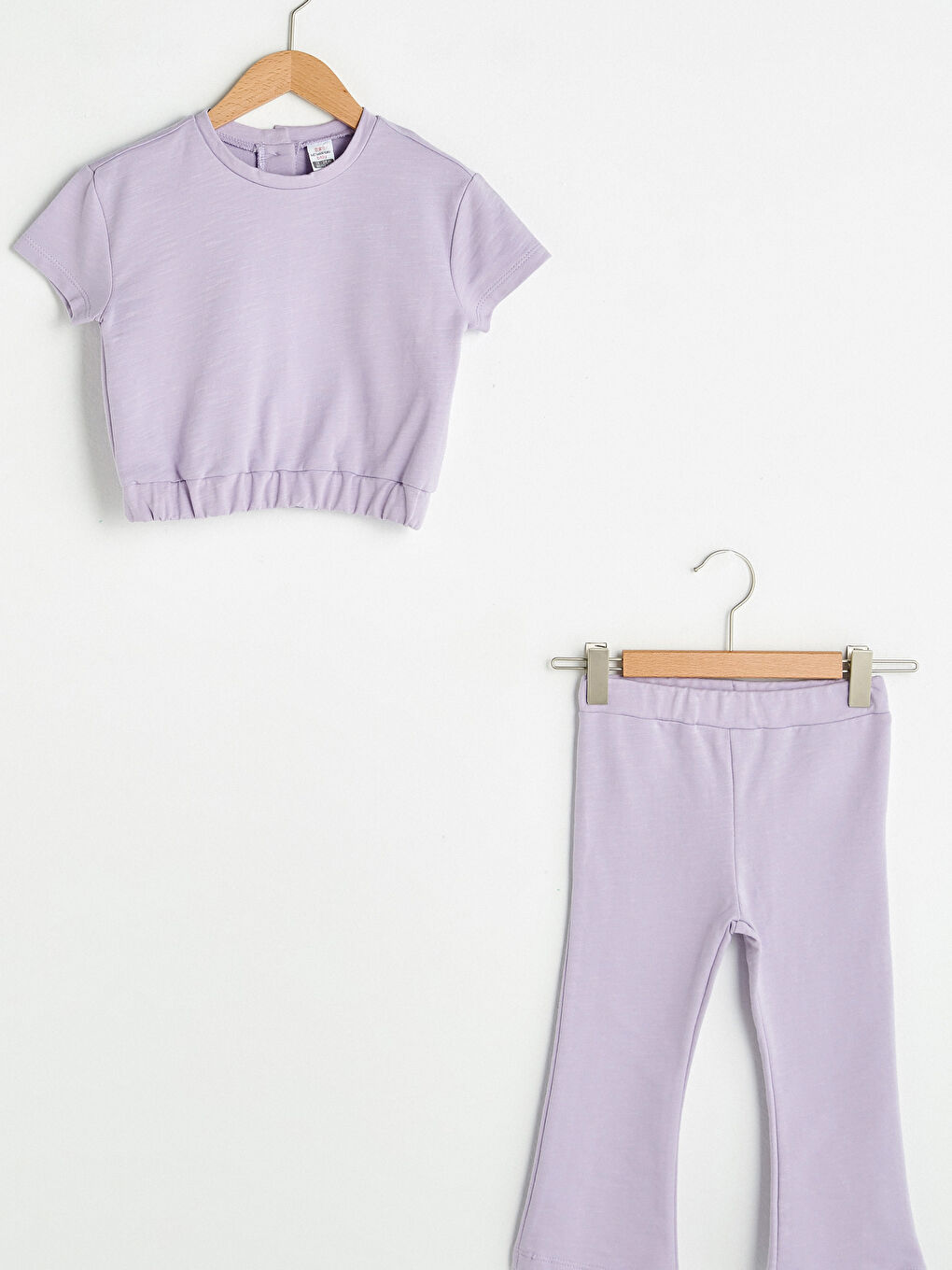Lila Bisiklet Yaka Kısa Kollu Basic Kız Bebek Tişört ve Pantolon 2'li Takım-2