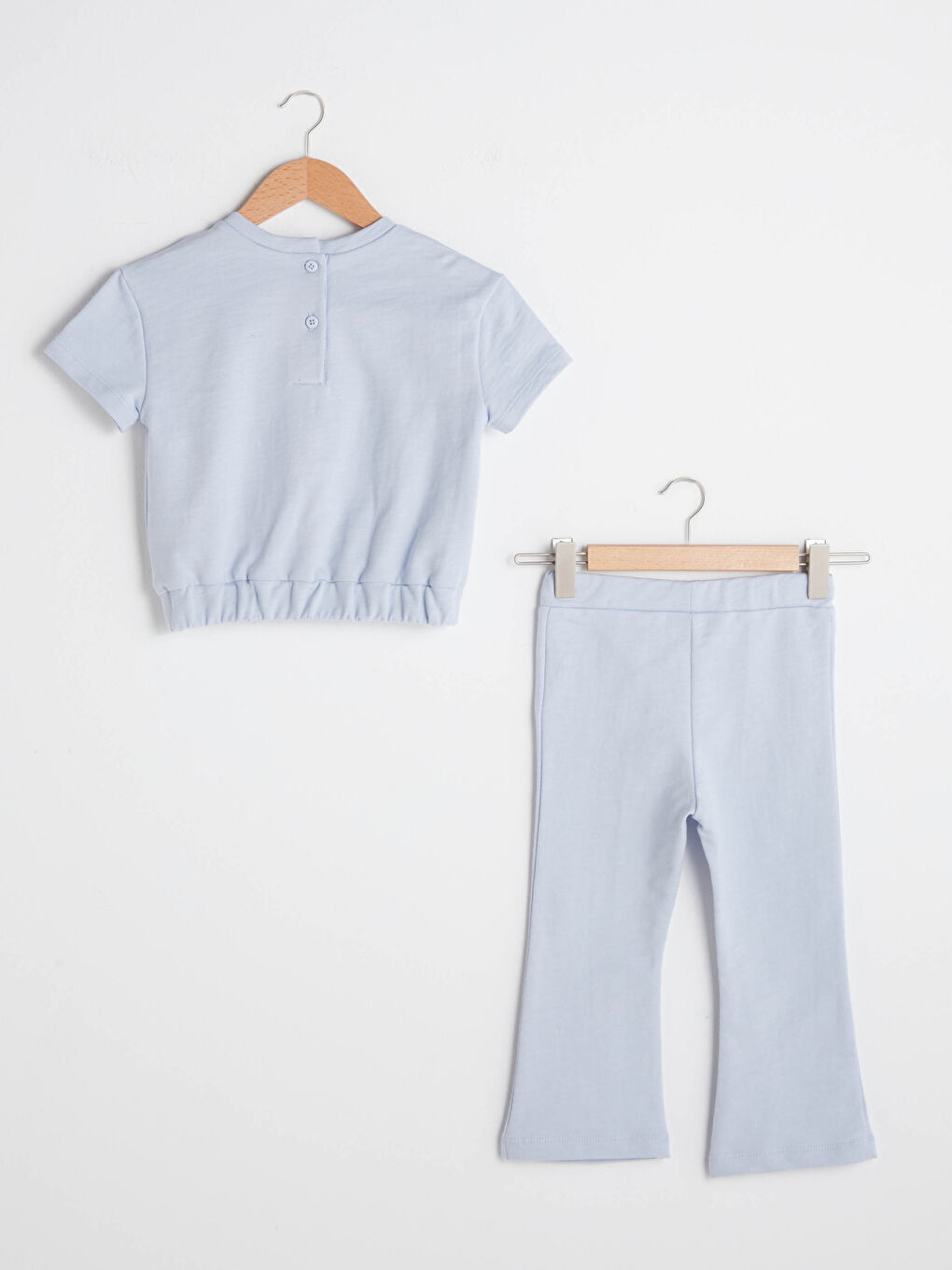 Crew Neck Short Sleeve Basic Baby Girl T-Shirt and Trousers 2-Piece Set-1