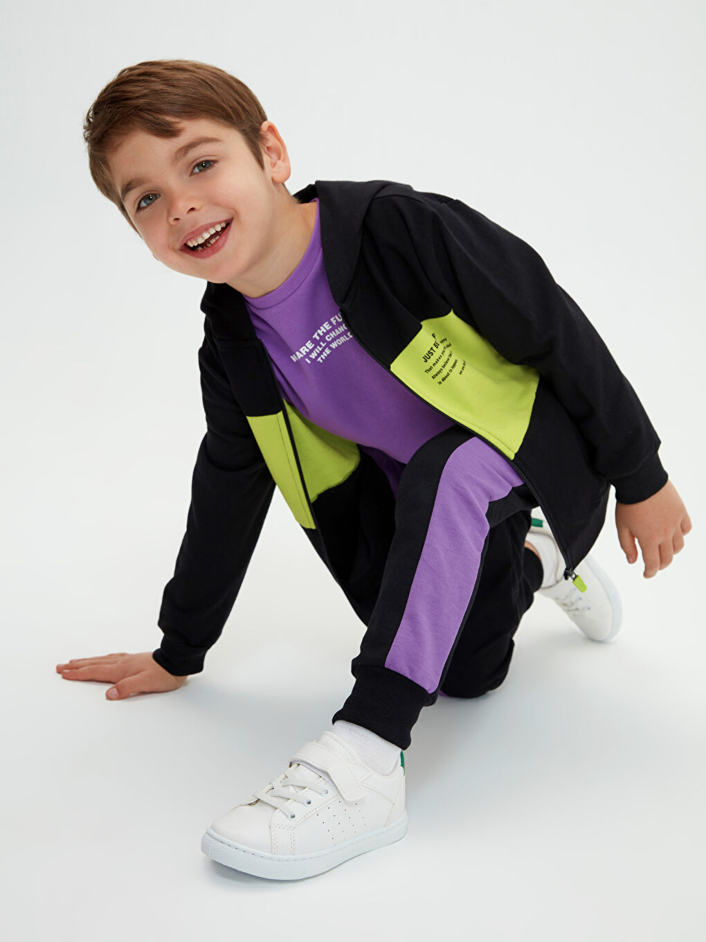 LCW Kids Printed Color-Blocked Long Sleeve Boy Sweatshirt with Hood -S1FP98Z4-CVL