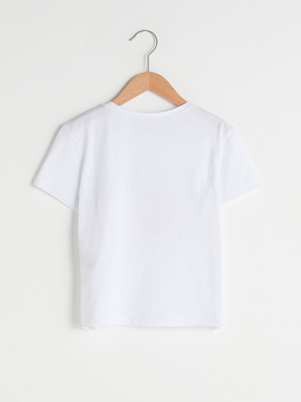 Beyaz Bisiklet Yaka Baskılı Aplike Detaylı Kısa Kollu Pamuklu Kız Çocuk Tişört-1
