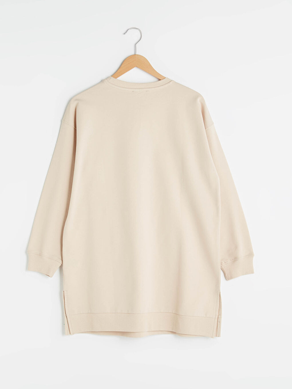 Bej Bisiklet Yaka Düz Uzun Kollu Hamile Tunik-5