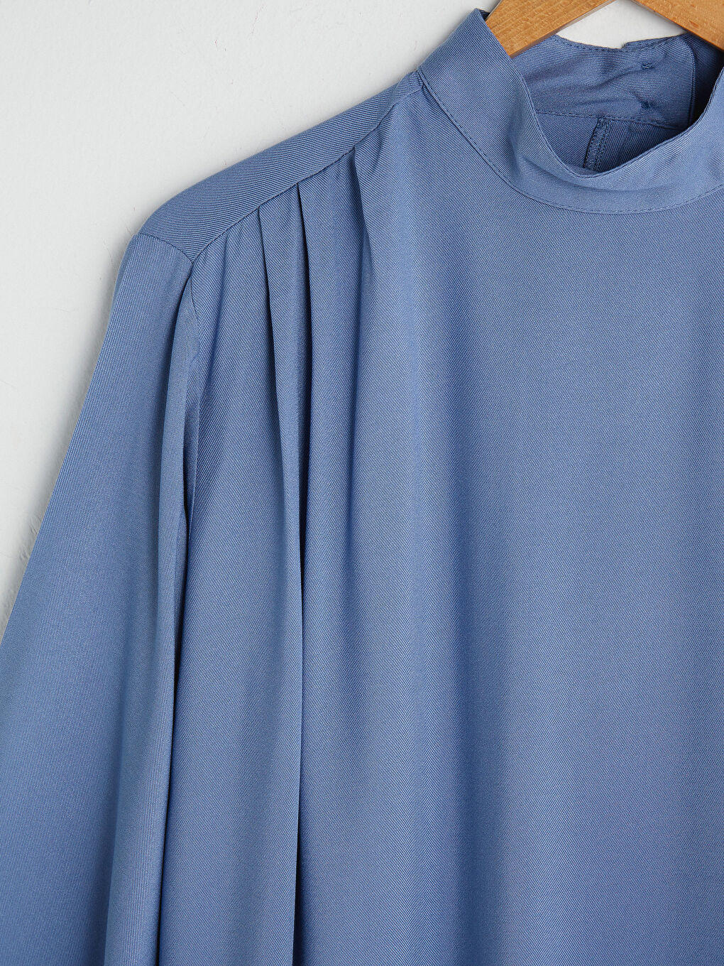 Mavi Hakim Yaka Düz Uzun Kollu Oversize Kadın Tunik-7