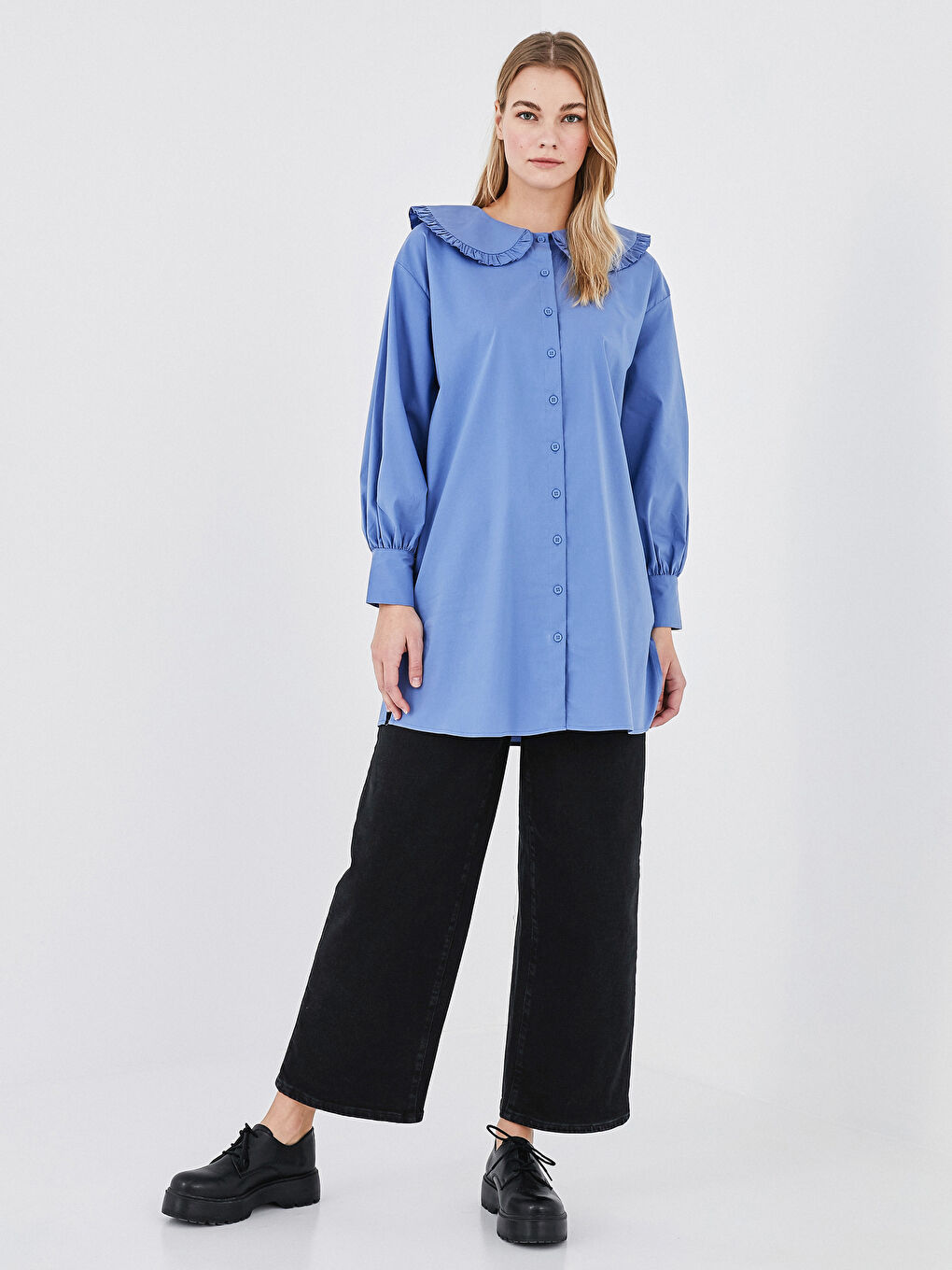 Tunică Femei Supradimensionată Poplin Mânecă Lungă Guler Baby-2