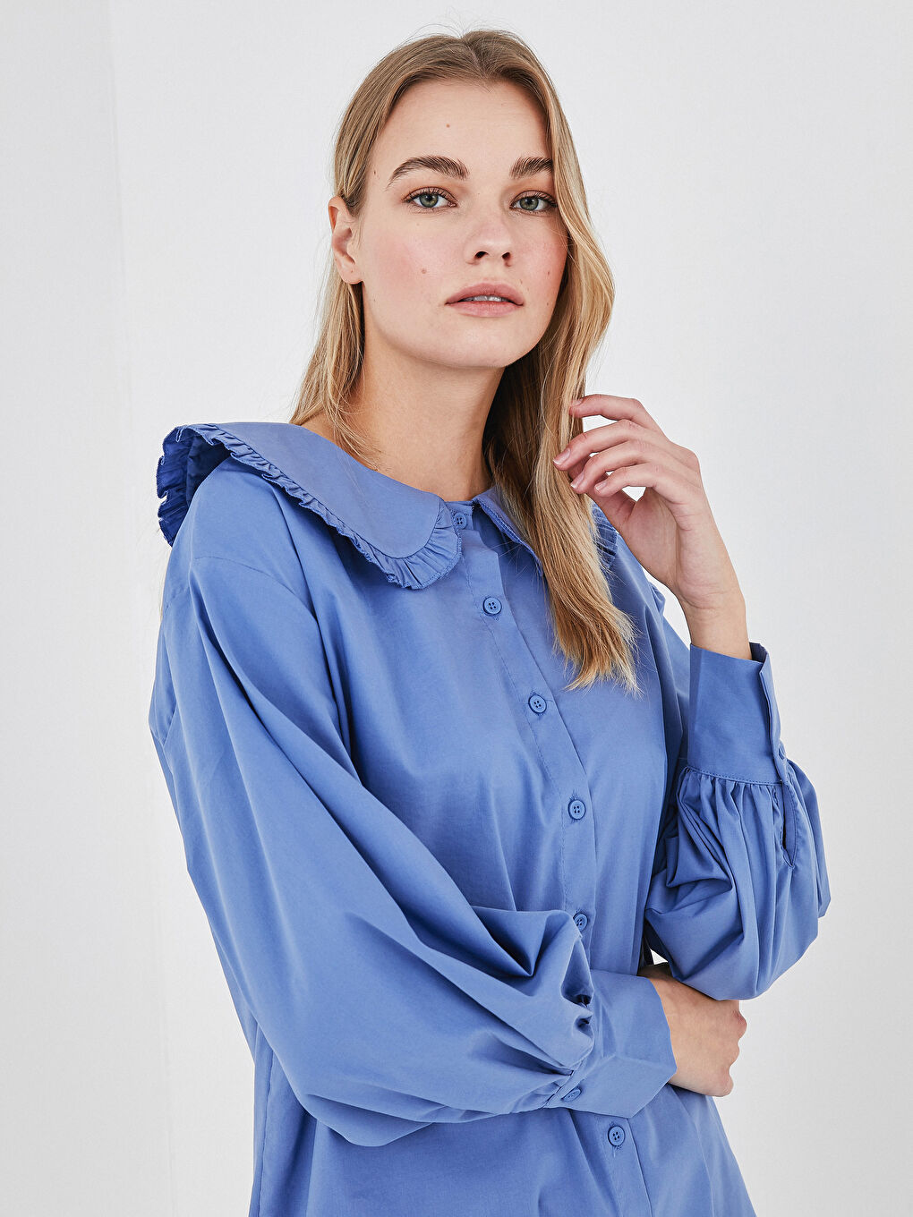 Tunică Femei Supradimensionată Poplin Mânecă Lungă Guler Baby-4