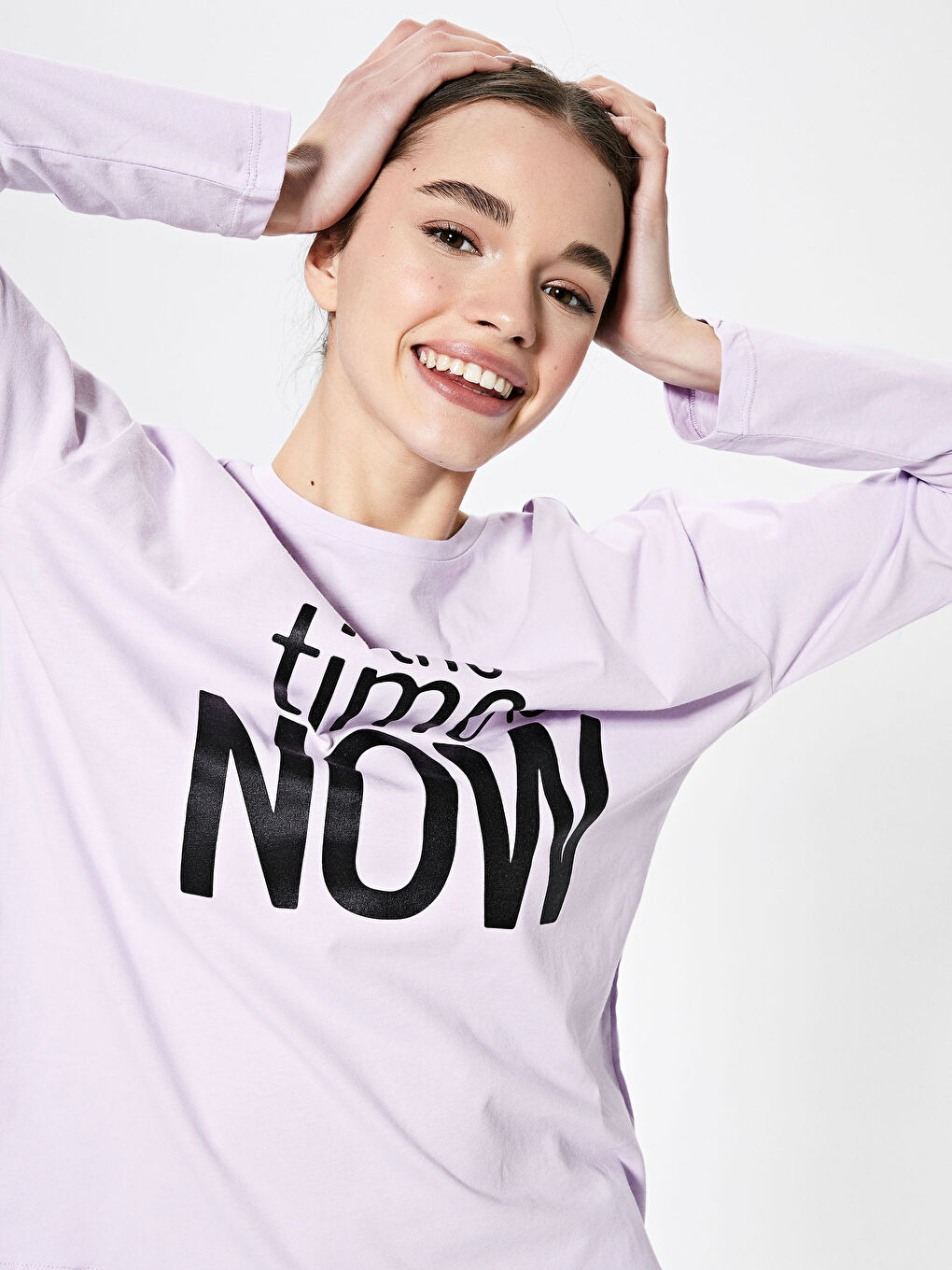 طقم بيجاما قطن كم طويل مطبوع برقبة دائرية للسيدات-2