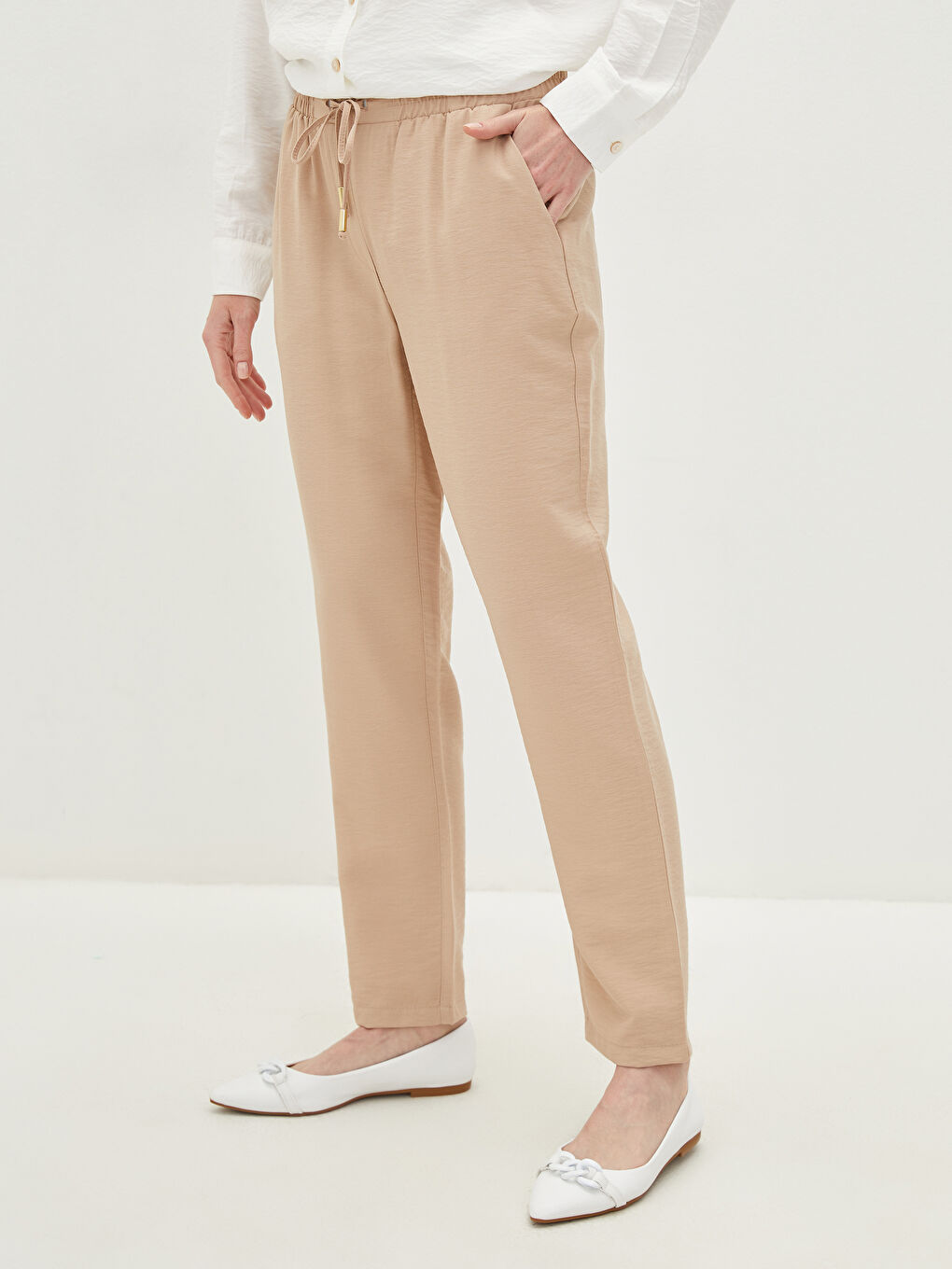 Pantaloni Harem Dama cu Talie Elastică, Buzunare și Croială Lejeră-1