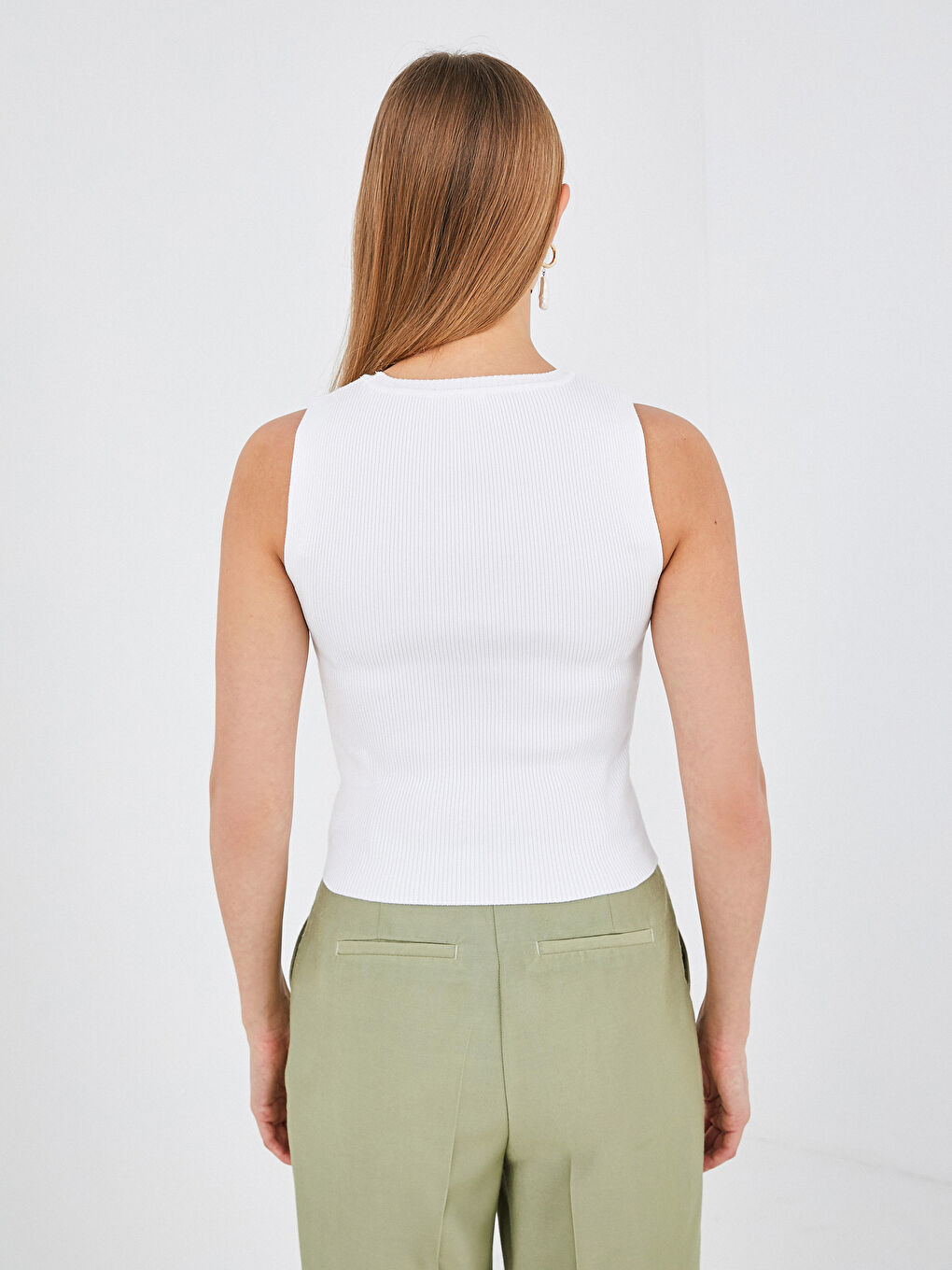 Women's Crew Neck Plain Knitwear Tank Top-2