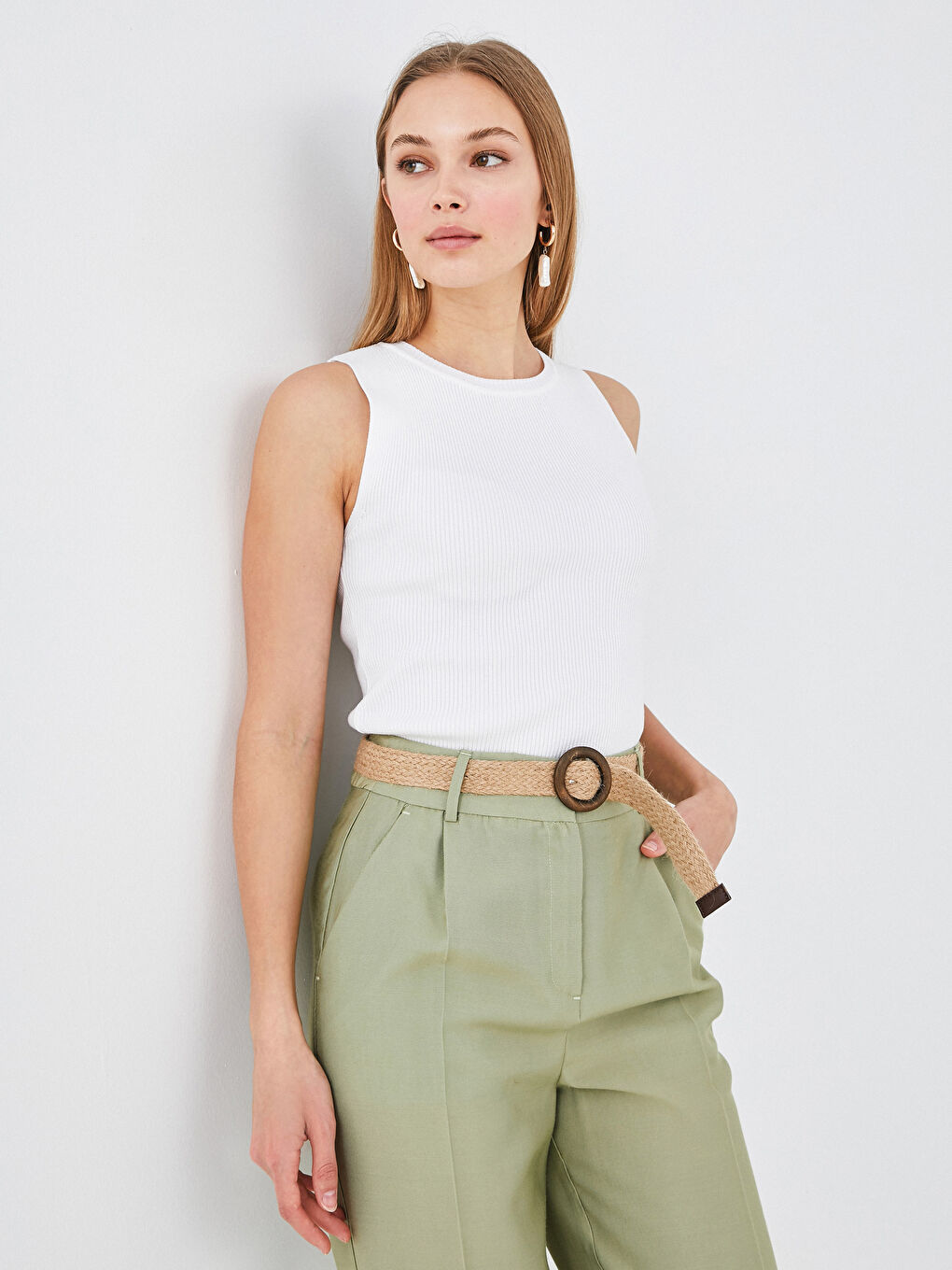 Women's Crew Neck Plain Knitwear Tank Top