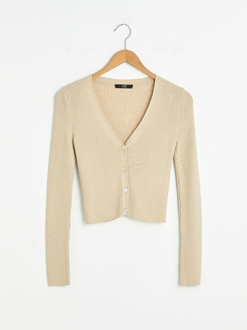 LCW Vision V Neck Button Detailed Straight Long Sleeve Women's Knitwear Cardigan -S1FR13Z8-G1Y