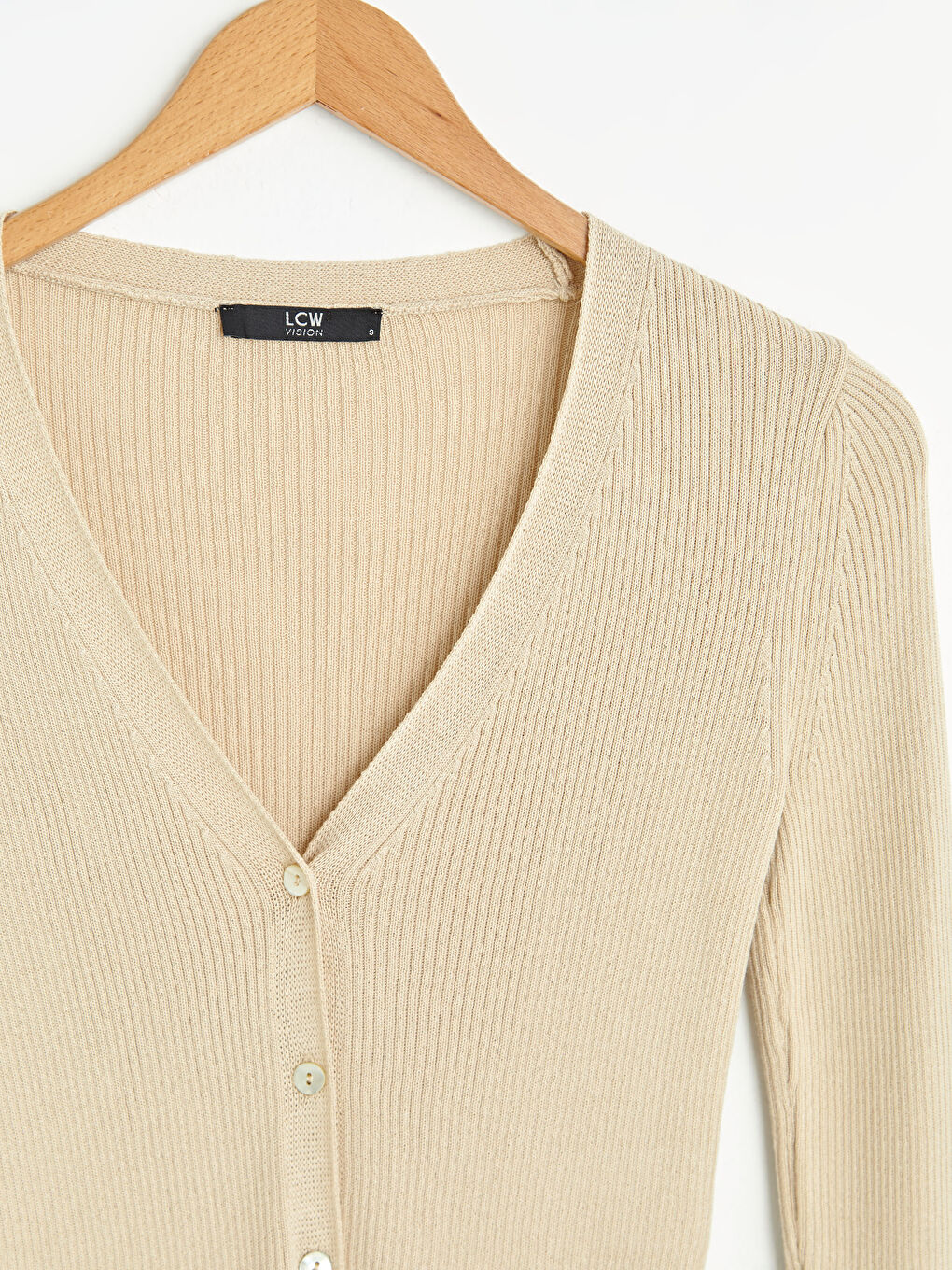 LCW Vision V Neck Button Detailed Straight Long Sleeve Women's Knitwear Cardigan -S1FR13Z8-G1Y