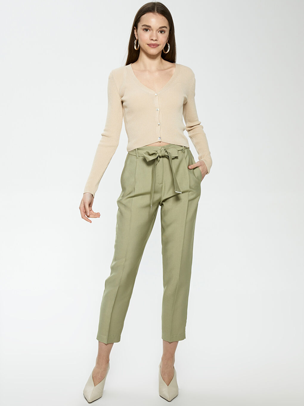 LCW Vision V Neck Button Detailed Straight Long Sleeve Women's Knitwear Cardigan -S1FR13Z8-G1Y