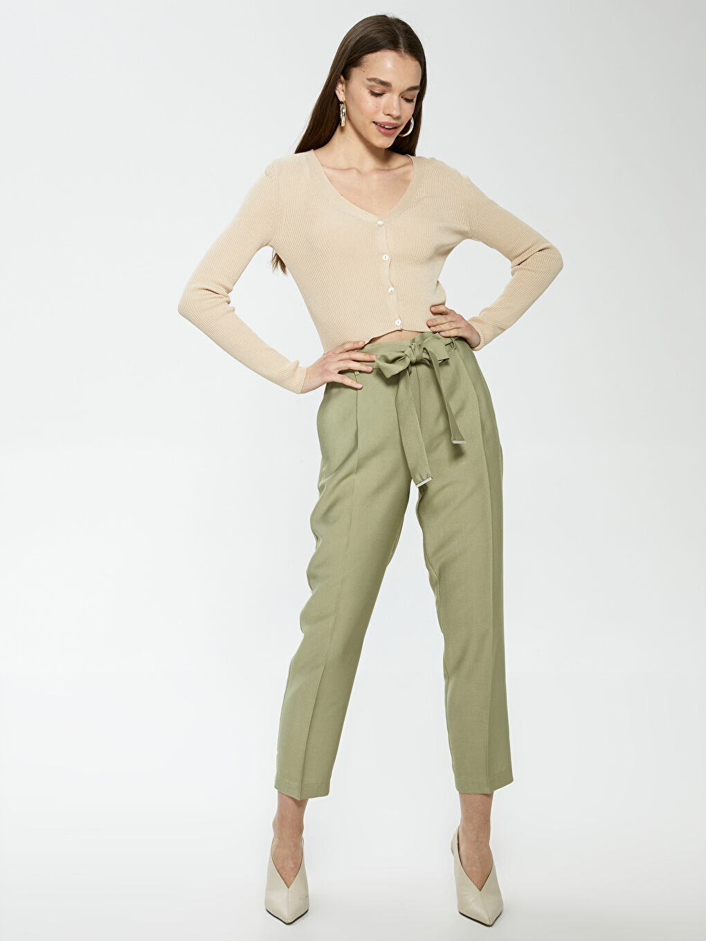 LCW Vision V Neck Button Detailed Straight Long Sleeve Women's Knitwear Cardigan -S1FR13Z8-G1Y
