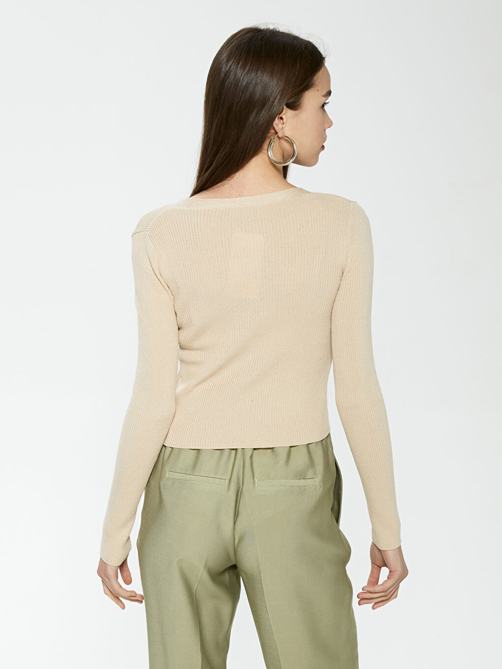 LCW Vision V Neck Button Detailed Straight Long Sleeve Women's Knitwear Cardigan -S1FR13Z8-G1Y