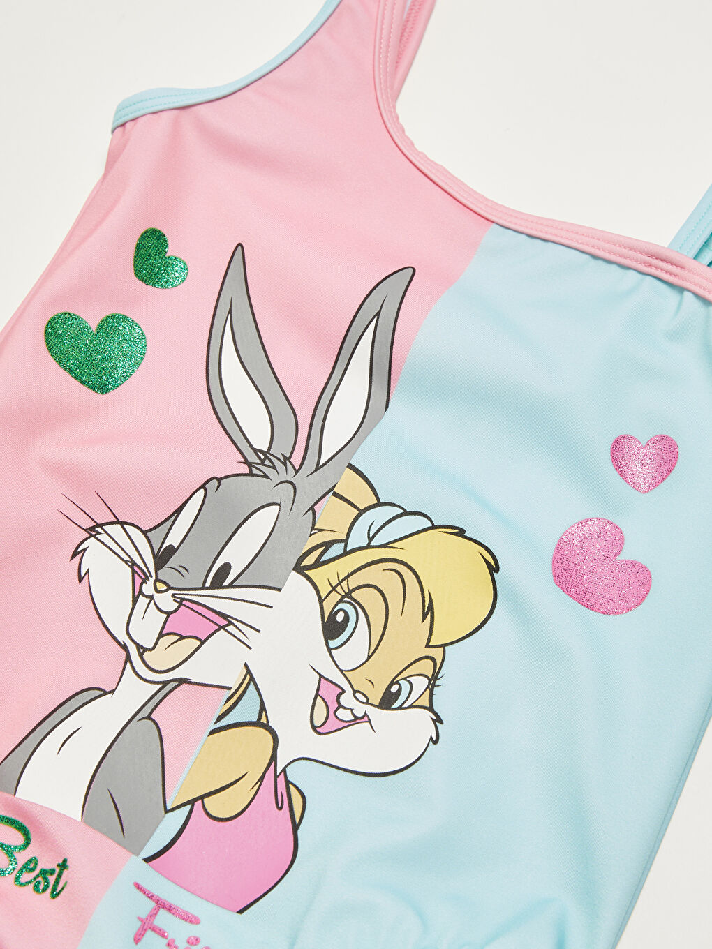Shoulder Detailed Bugs Bunny Printed Girls' Swimwear-2