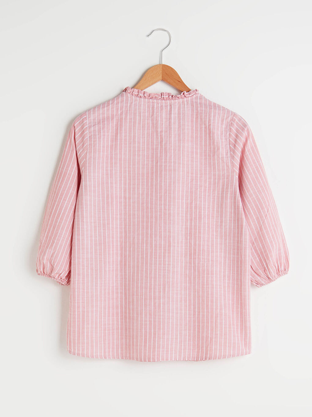 LCW Grace V Neck Striped Ruffle Detailed Cotton Women's Shirt -S1FR47Z8-LHK