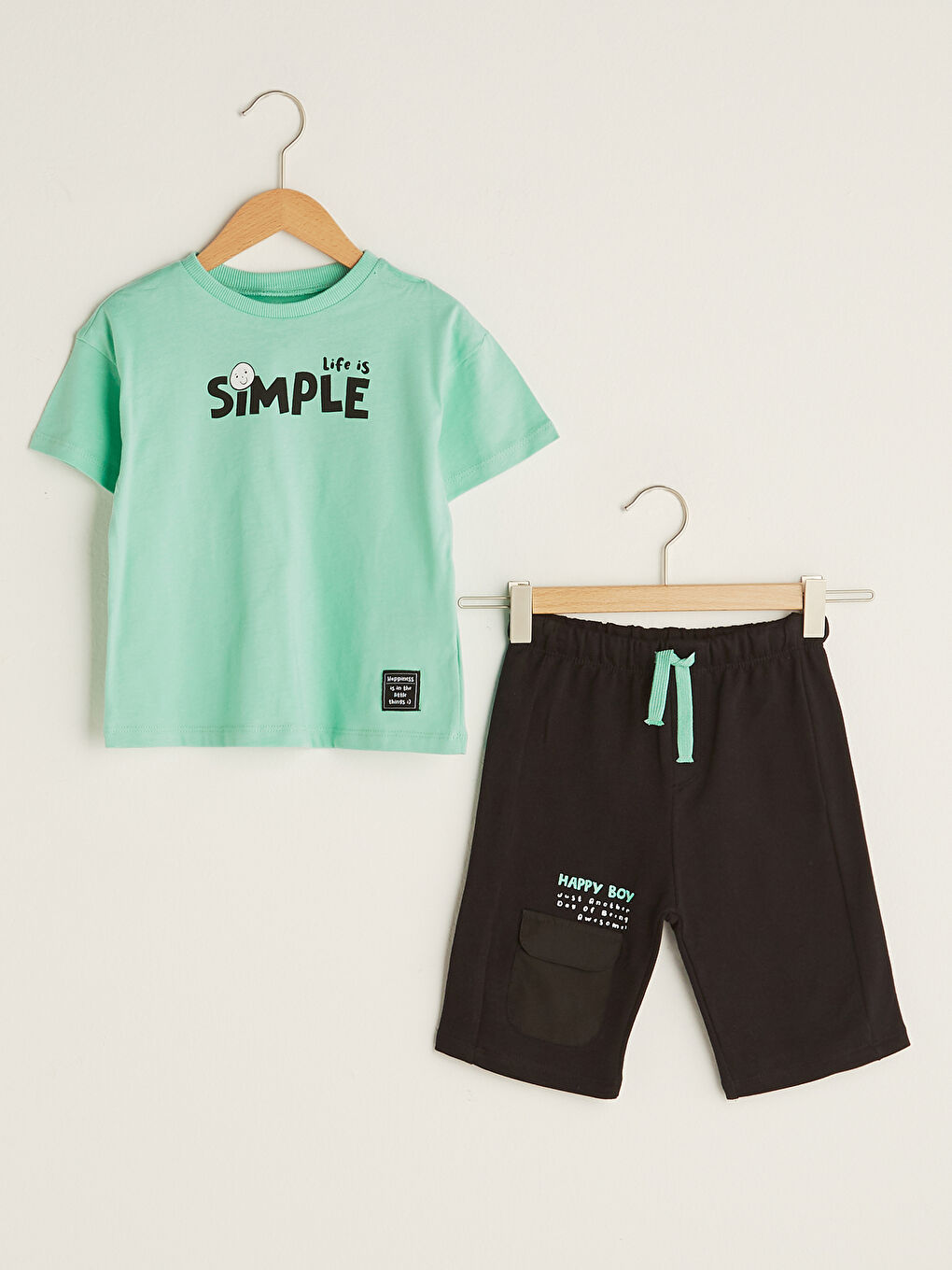 Crew Neck Short Sleeve Printed Cotton Baby Boy T-Shirt and Shorts 2-Piece Set
