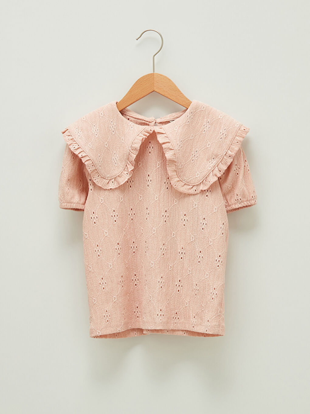 Crew Neck Scalloped Detail Short Sleeve Girls' Blouse