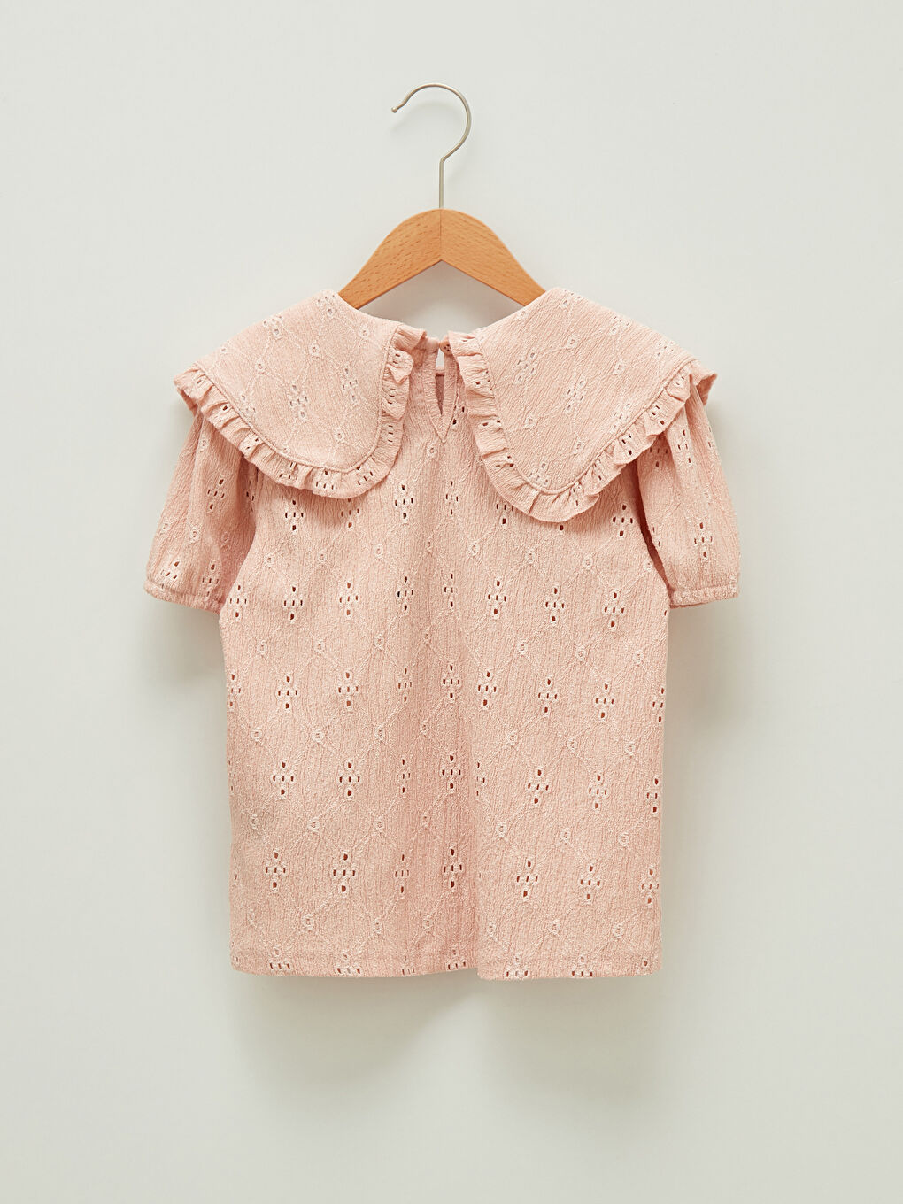 Crew Neck Scalloped Detail Short Sleeve Girls' Blouse-1