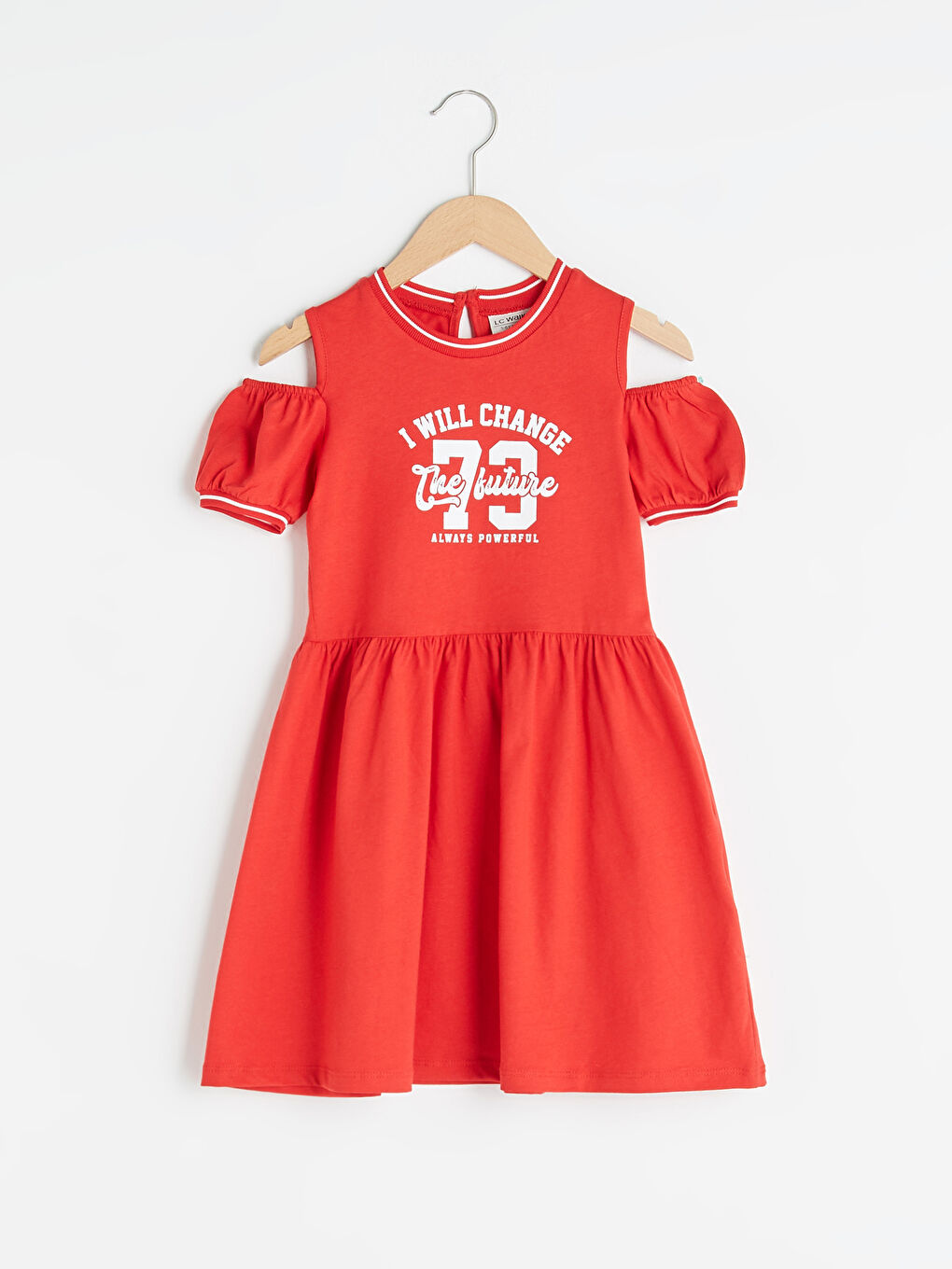 Crew Neck Printed Off The Shoulder Short Sleeve Cotton Girl's Dress -S1FS45Z4-HC3