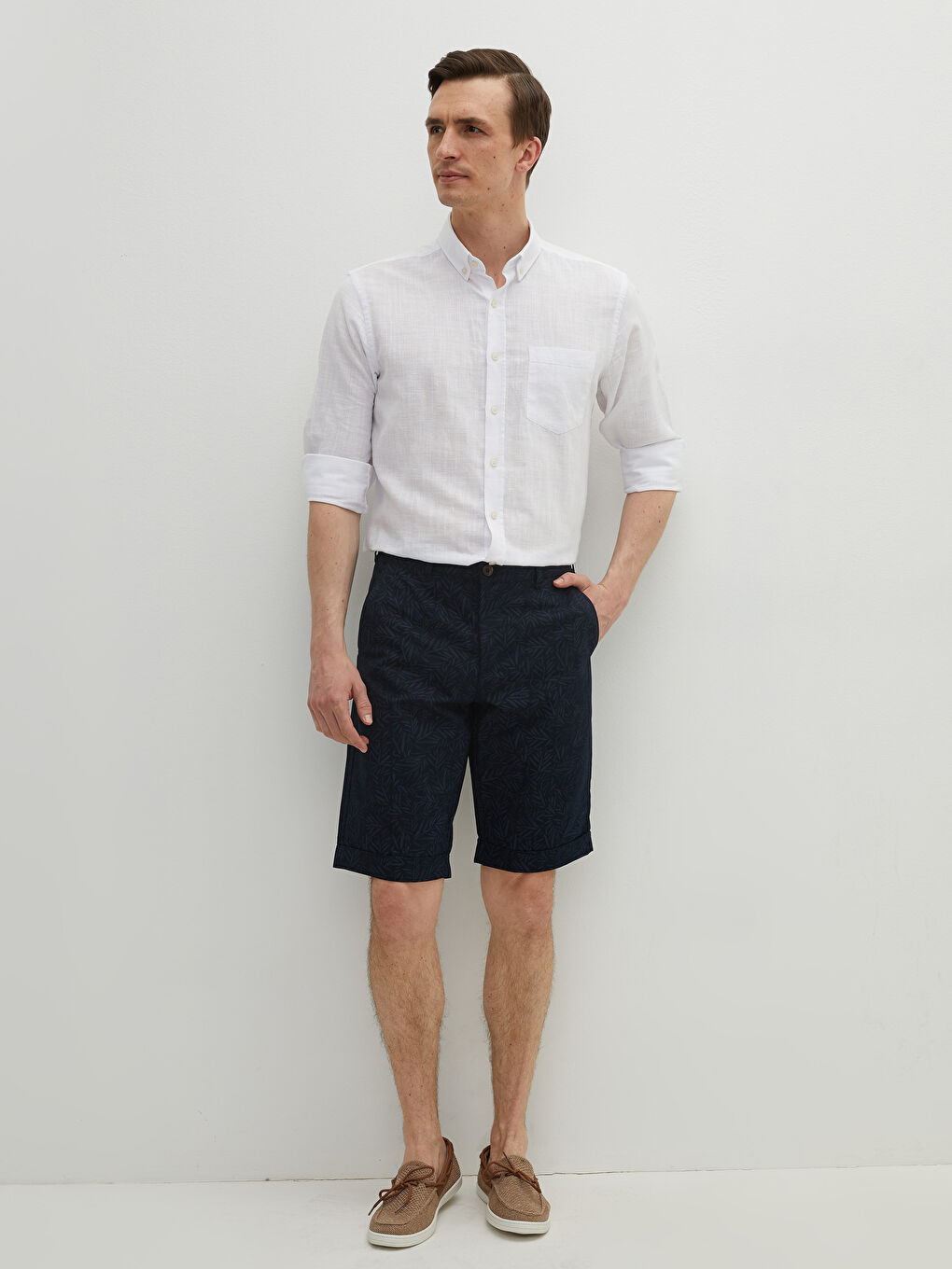 Standard Pattern Patterned Gabardine Men's Shorts-2