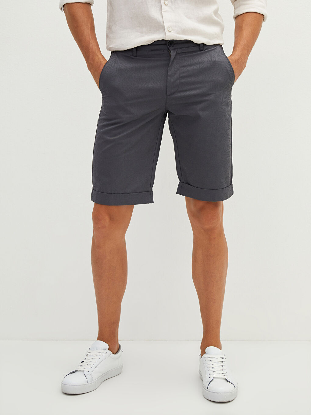 Antrasit Standart Kalıp Desenli Gabardin Erkek Şort-4