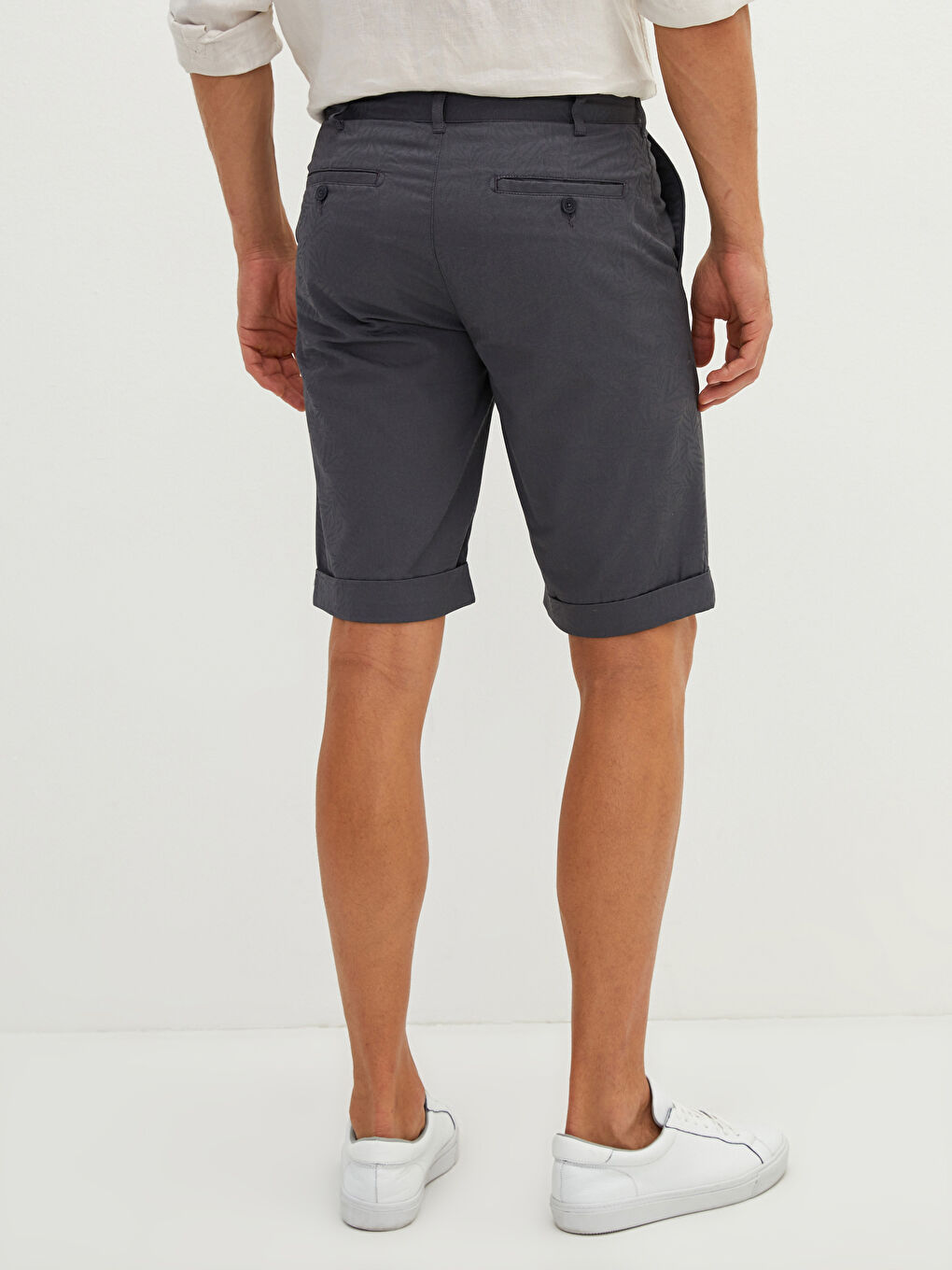 Antrasit Standart Kalıp Desenli Gabardin Erkek Şort-5