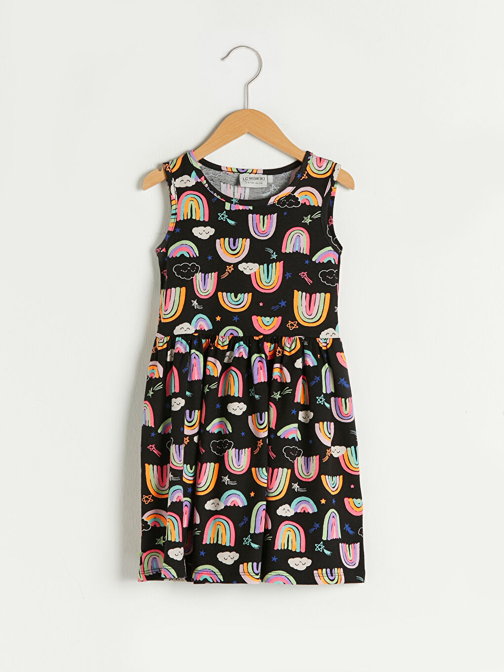 Платье для девочки из хлопка с круглым вырезом и принтом